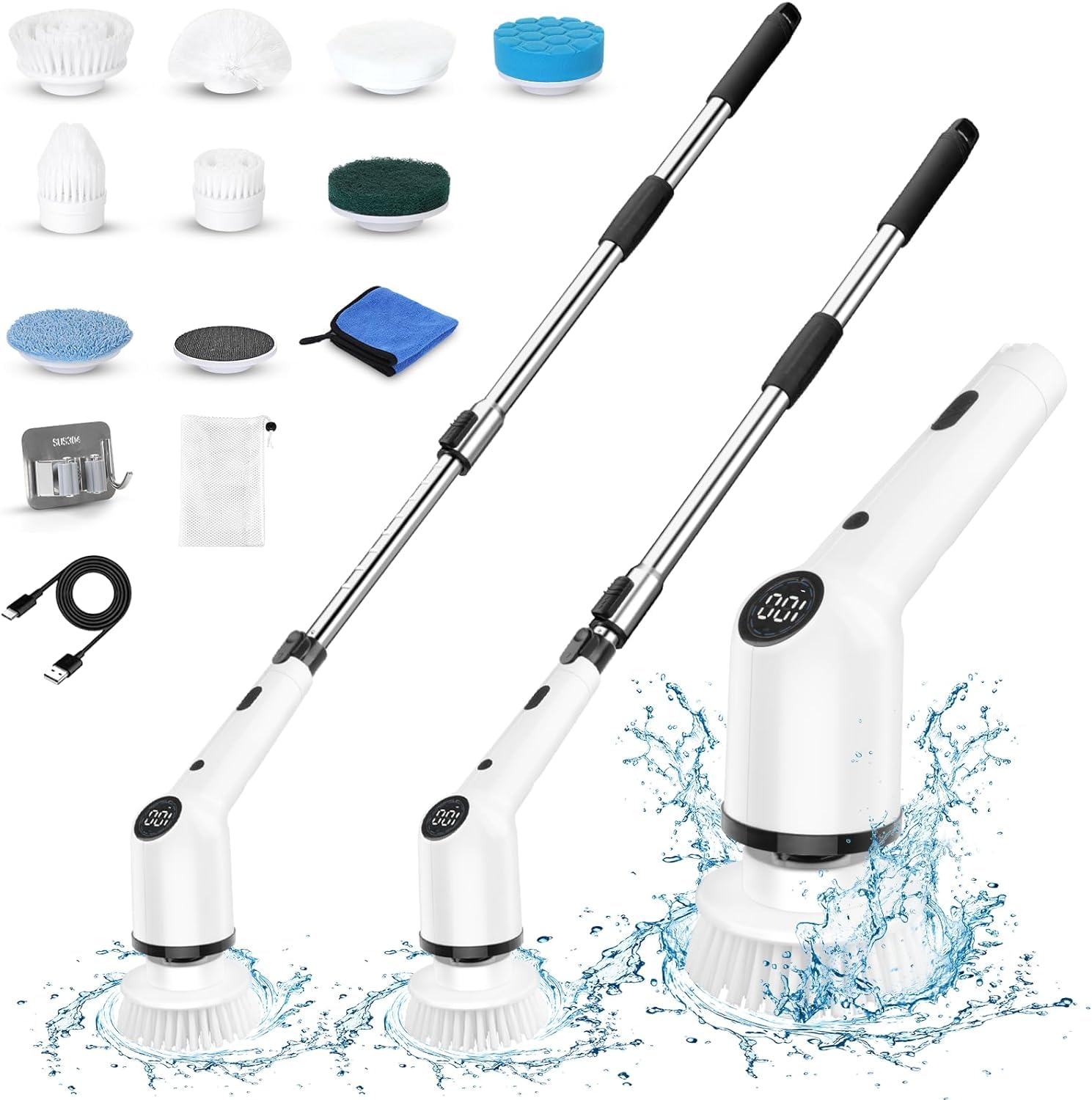2023 New Electric Spin Scrubber - 9-in-1 Power Cleaning Brush with 8 Replaceable Heads & Extension Arm (450RPM) - Perfect for Bathroom, Shower, Tile, Car, Floor & Household Deep Cleaning