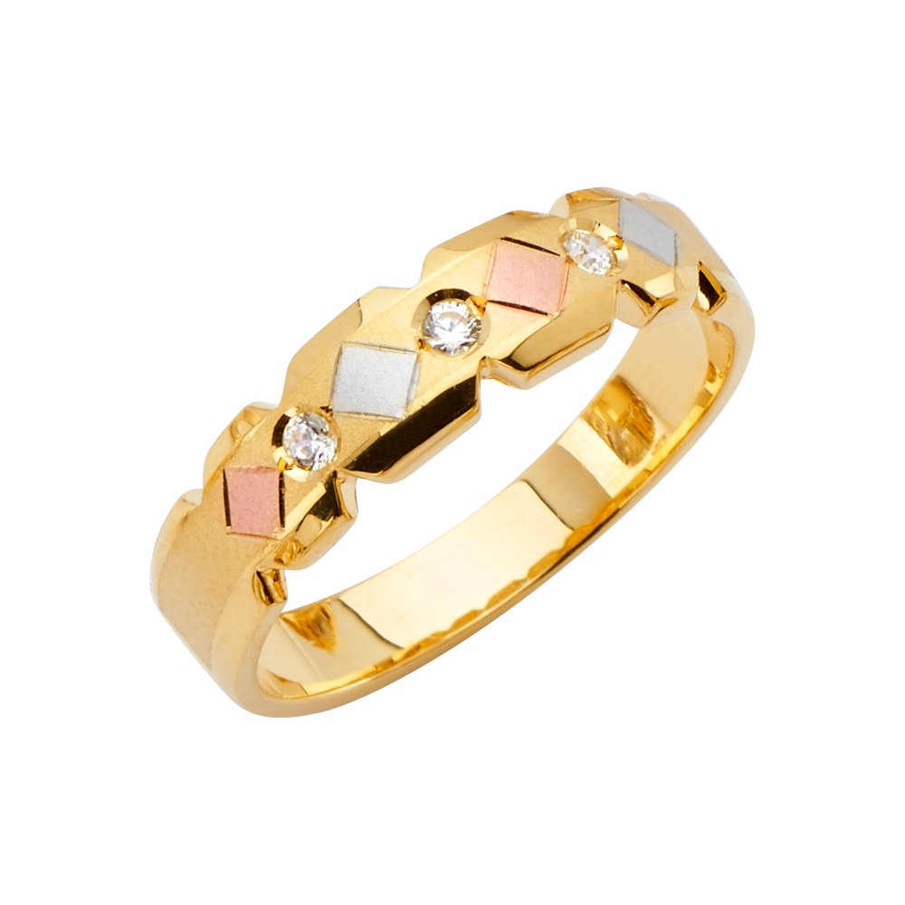 14K Yellow, White & Rose Gold Men's Cubic Zirconia Wedding Band Ring - Sonia Jewels CZ Anniversary Ring for Him - Perfect for Engagement, Wedding & Special Occasions