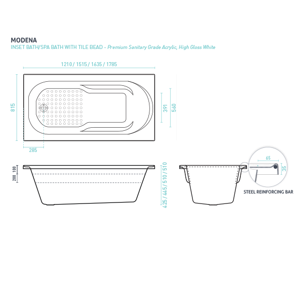 Decina Modena Bath - Premium Luxury Bathtub for Modern Homes | Relaxing Soaking Tub with Ergonomic Design | Perfect for Spa, Master Bathroom & Relaxation Retreats