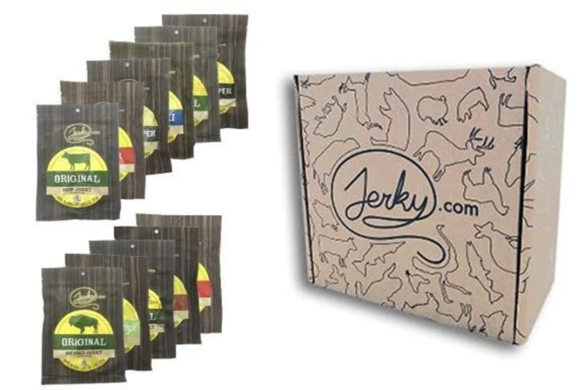 Premium Beef Jerky Gift Box - 11 Varieties of Artisan Jerky Including 6 Beef, 1 Turkey & 4 Exotic Flavors - Handcrafted Gourmet Snack Box for Holidays, Camping & Office Gifts