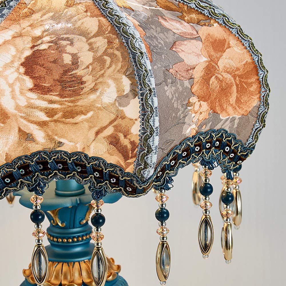 Modern Blue Resin Table Lamp - Victorian Style Desk Light with Fabric Lampshade, Bedside Reading Lamp for Bedroom, Living Room & Dining Room | Romantic Ambient Lighting for Home Decor
