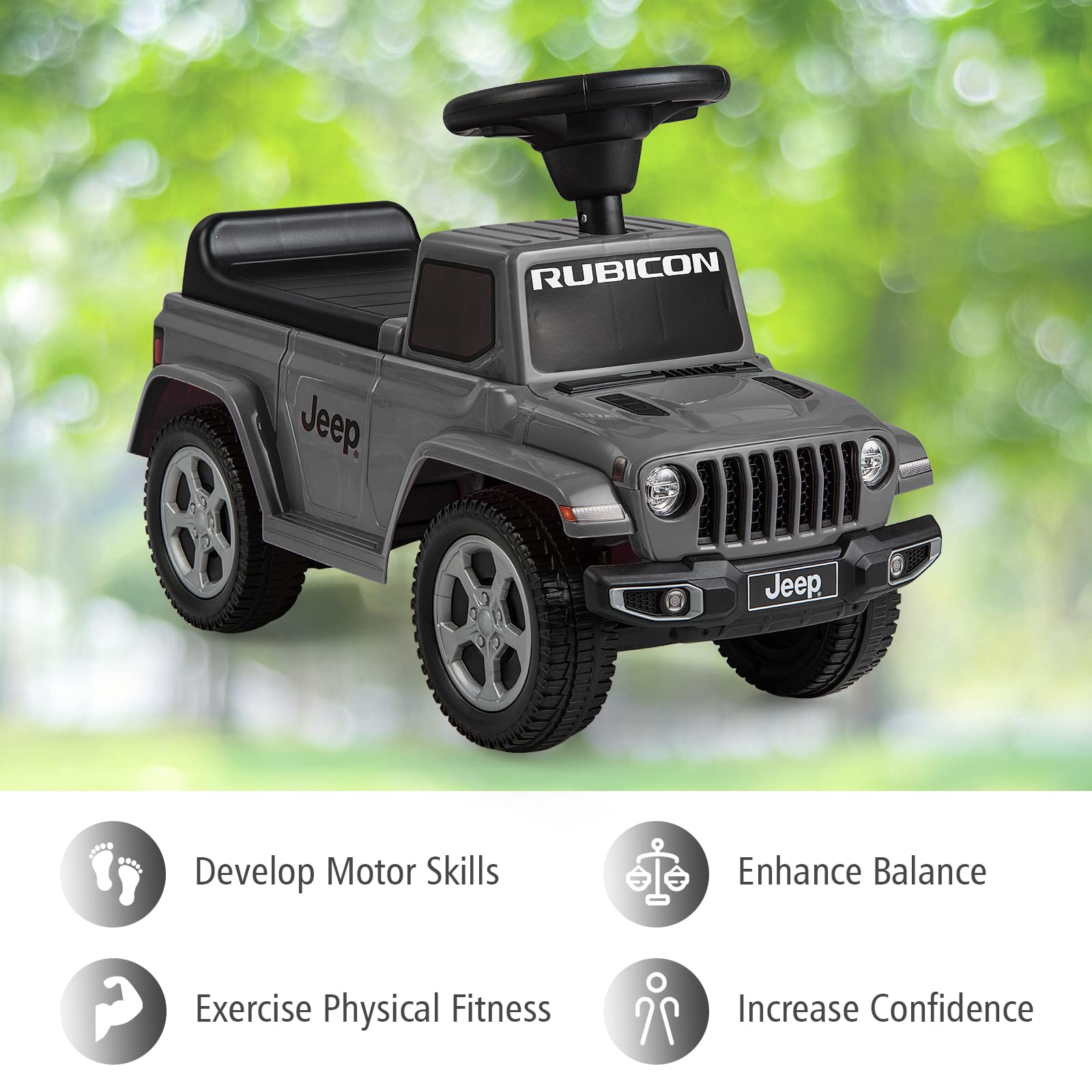 **INFANS Licensed Jeep Toddler Ride On Push Car with Engine Sound & Horn - Foot-to-Floor Sliding Baby Walker Toy with Under Seat Storage - Gift for Boys & Girls Ages 1.5-3 (Gray) - Perfect for Indoor & Outdoor Play, Birthday & Holiday Gifts**