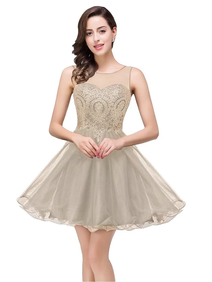 MisShow 2024 Women's Elegant Crystal Applique Cocktail Dress - Short Sleeve Prom & Homecoming Party Gown for Evening Events, Wedding Guest & Special Occasions