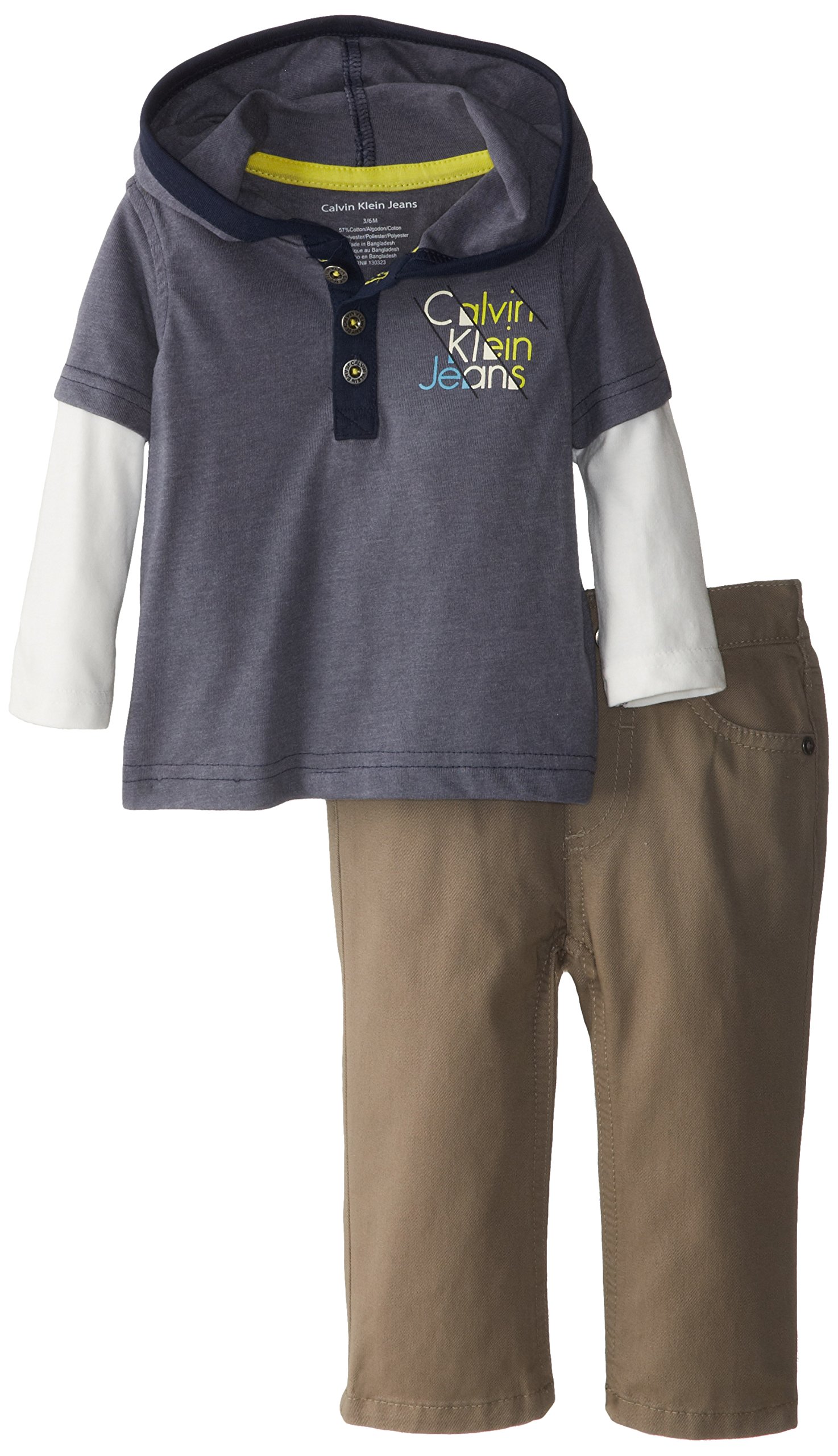 Calvin Klein Baby Boys' Gray Hooded T-Shirt & Pants Set - Soft Cotton Comfort Outfit for Newborns & Toddlers | Perfect for Playdates, Family Photos & Everyday Wear