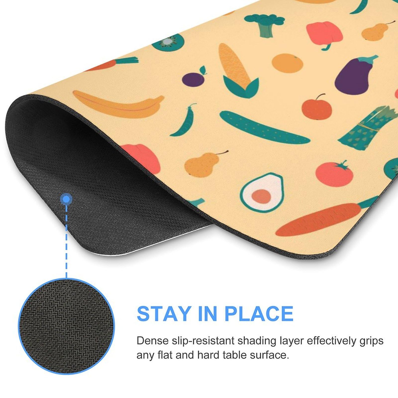 Vibrant Vegetables & Fruits Pattern Non-Slip Mouse Pad - Waterproof Gaming Mouse Mat for PC & Laptop - Durable Office & Home Desk Accessory (18x22cm) - Perfect for Work, Gaming & Decor