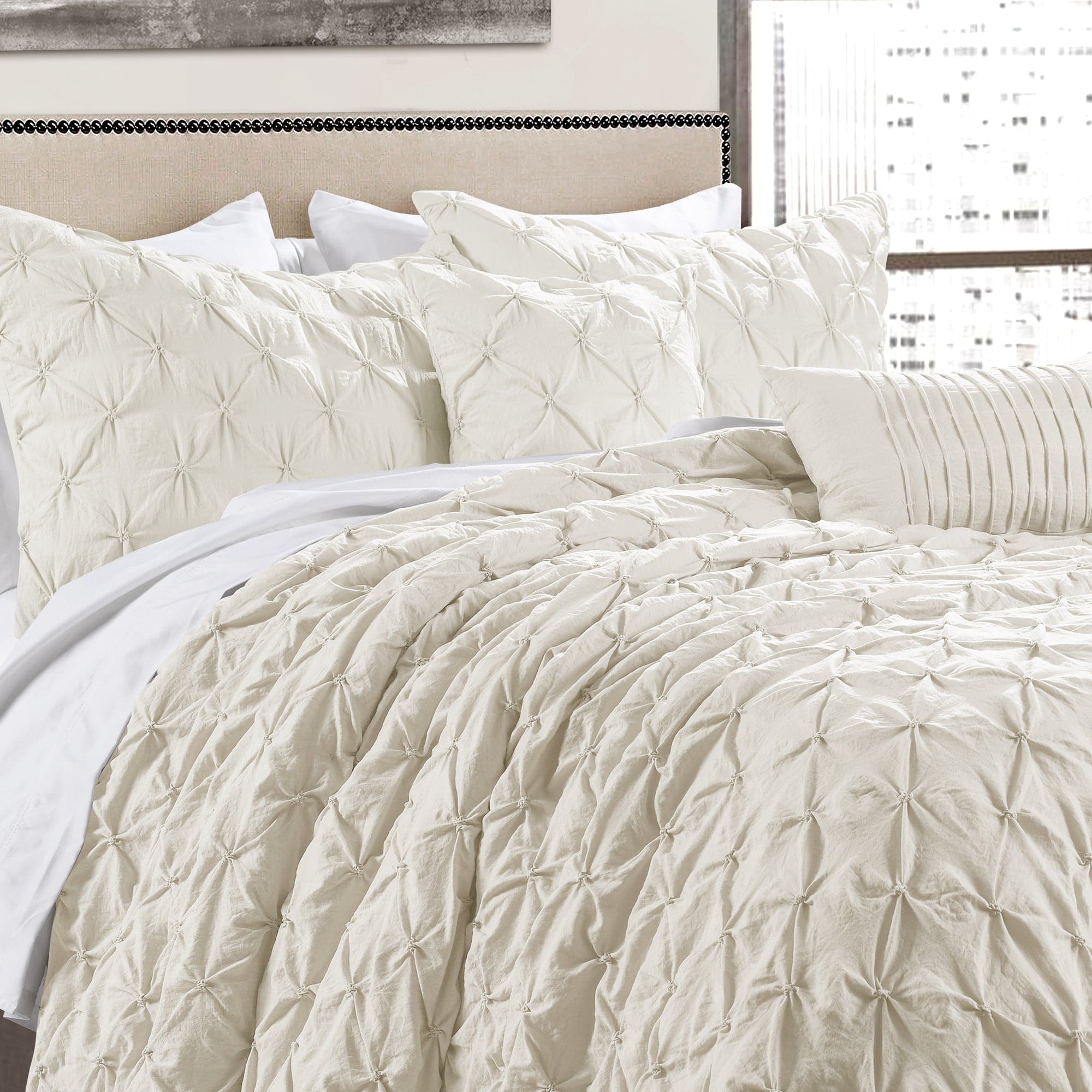 Ravello Pintuck 5-Piece Comforter Set - Queen Size Bedding with Pillow Shams - Luxury Soft Microfiber for Cozy Bedroom Decor