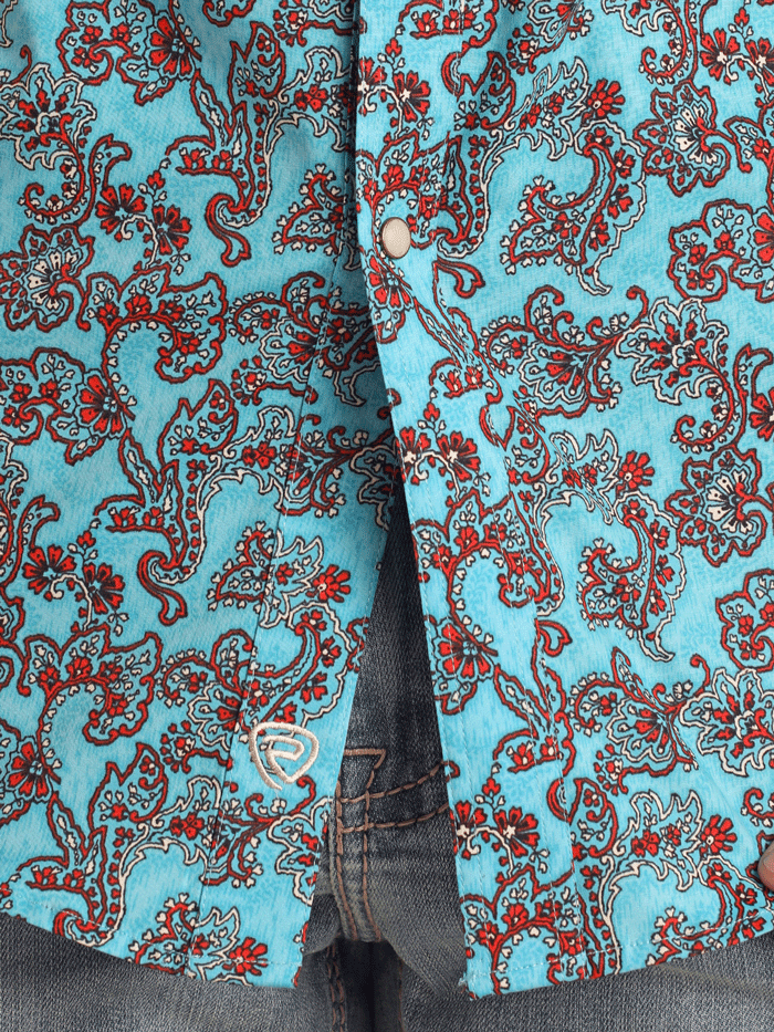 Rock & Roll Denim BMN3S05865 Men's Paisley Print Short Sleeve Snap Button Shirt Blue - Perfect for Casual Wear, Concerts & Summer Outfits