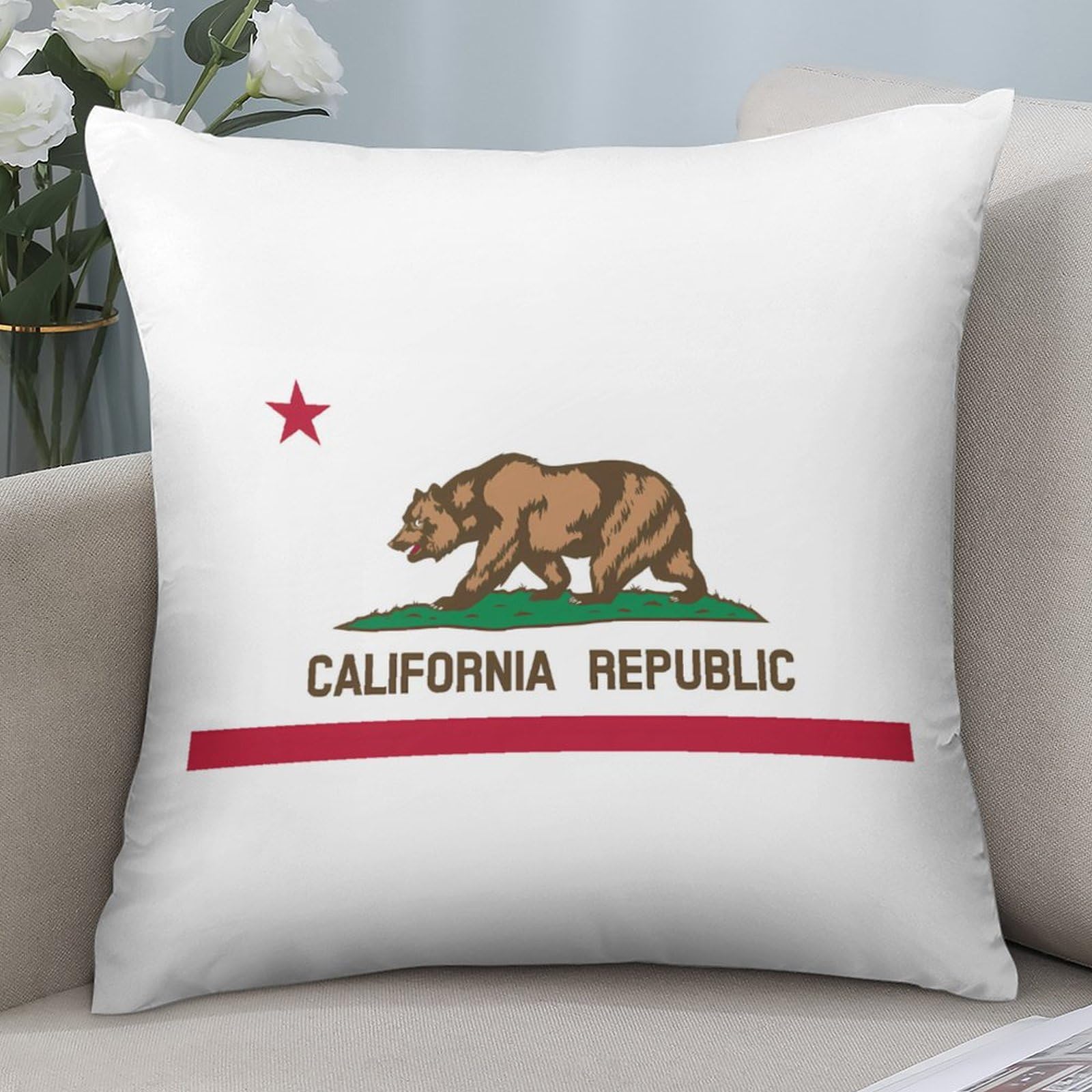 California Bear Flag Polyester Pillow Cases - Soft 14x14 Inch Decorative Pillow Covers for Sofa, Bed & Home Decor | Durable & Smooth Cushion Covers for Living Room, Office & Outdoor Use