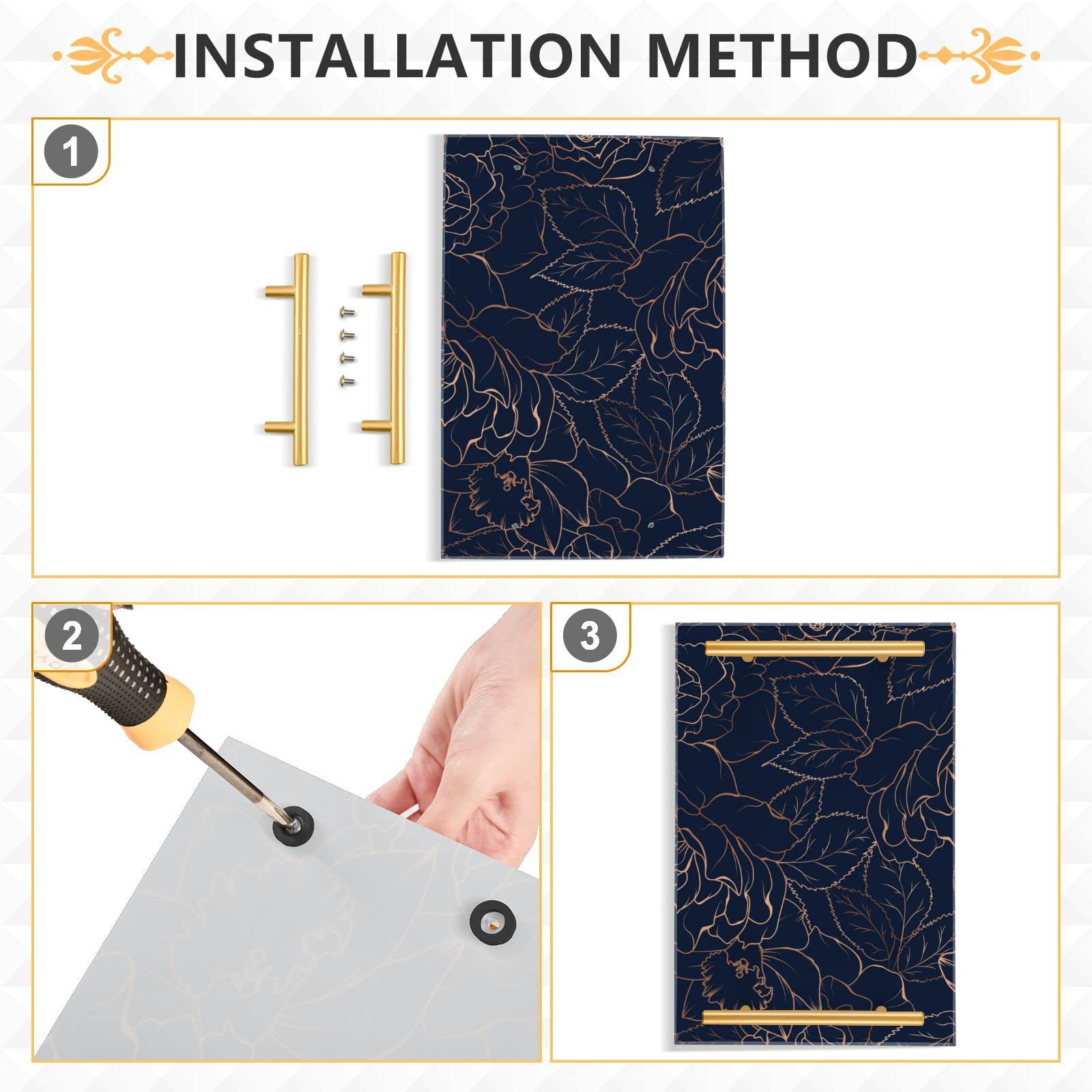 Copper Gold Bathroom Vanity Tray with Handles - Navy Blue Countertop Organizer for Makeup, Jewelry & Essentials - Farmhouse Decor for Bathroom, Bedroom & Kitchen Storage