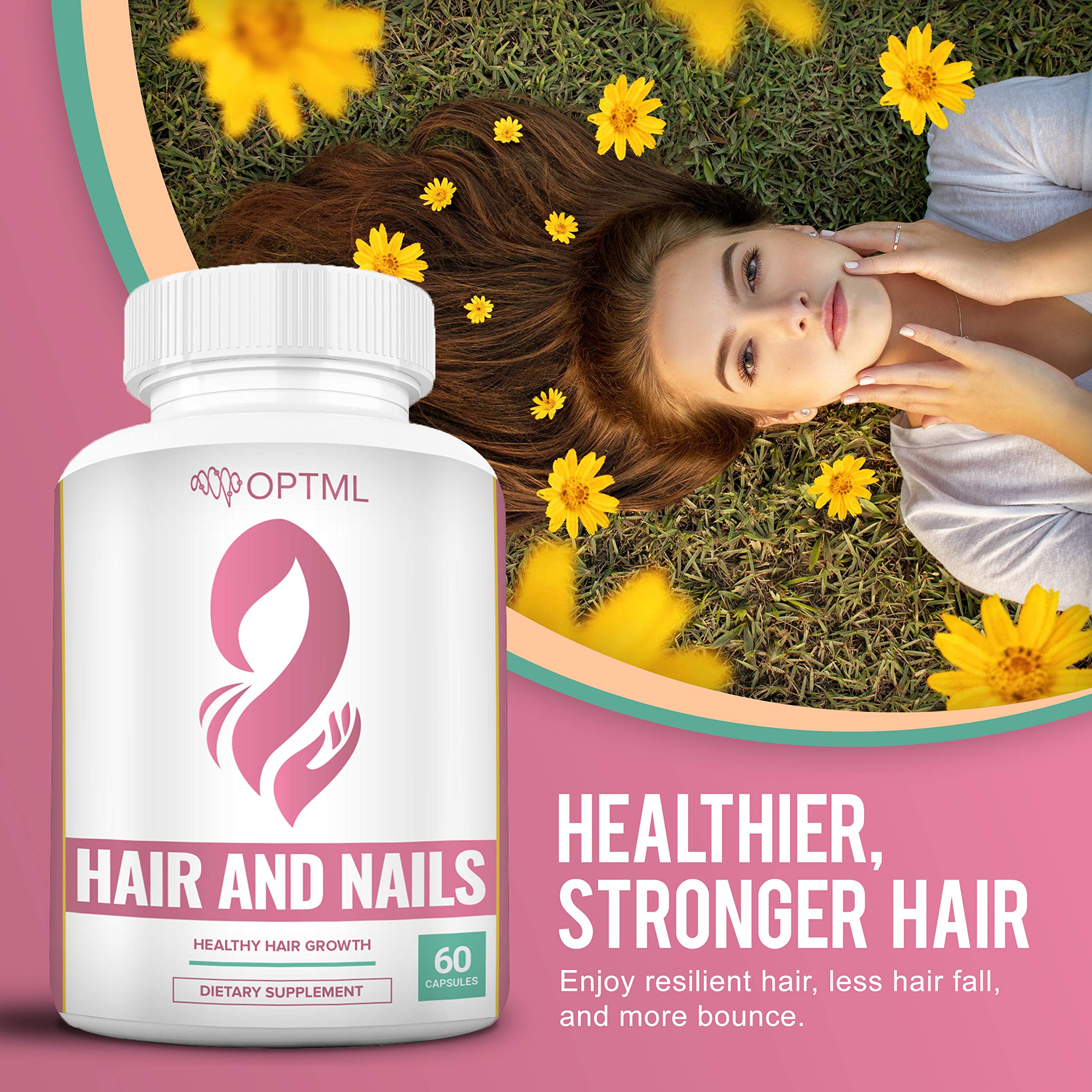 OPTML Biotin Hair Growth Vitamins for Women & Men - 60 Capsules | Hair & Nail Supplement with Biotin for Faster Growth, Thicker Hair & Healthy Nails | Perfect for Hair Loss Treatment & Daily Beauty Care