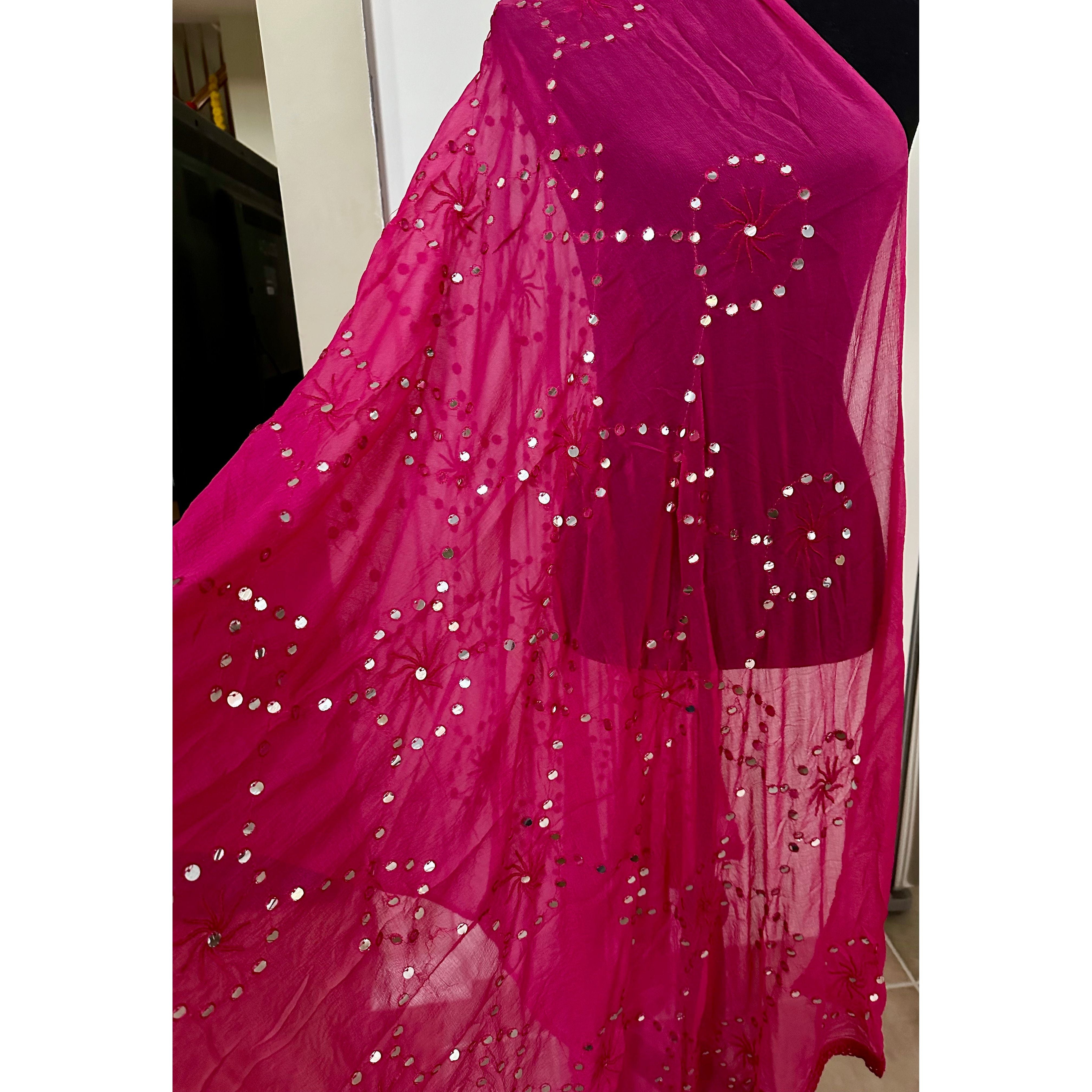 Elegant Pink Dupatta with Mirror Embroidery - Perfect for Weddings, Parties & Cultural Events