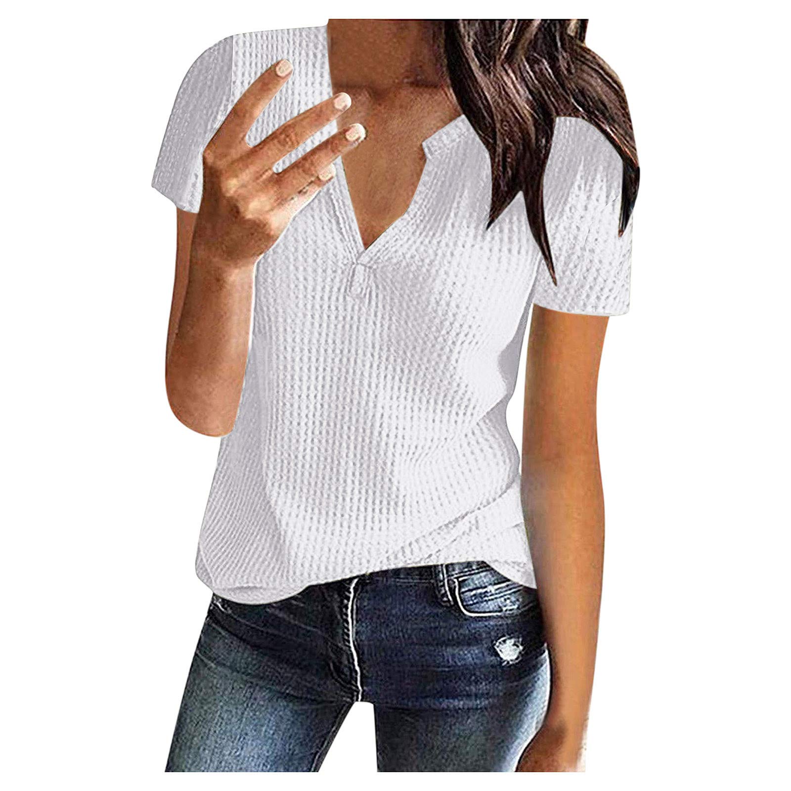 Women's Summer Casual Solid Button Pleated T-Shirt Blouse - Breathable Cotton Tank Top for Outdoor, Beach & Vacation Wear