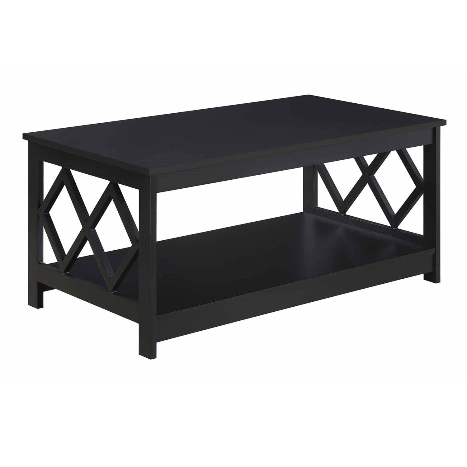 Modern Diamond Coffee Table by Convenience Concepts - Sleek Black Glass Top for Living Room, Lounge & Office Decor