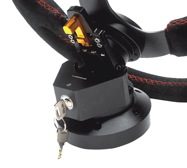 NRG Black Universal Quick Tilt Steering Wheel Lock System - Easy Adjustable for Racing, Drifting & Custom Cars - Perfect for Car Enthusiasts & Professional Drivers