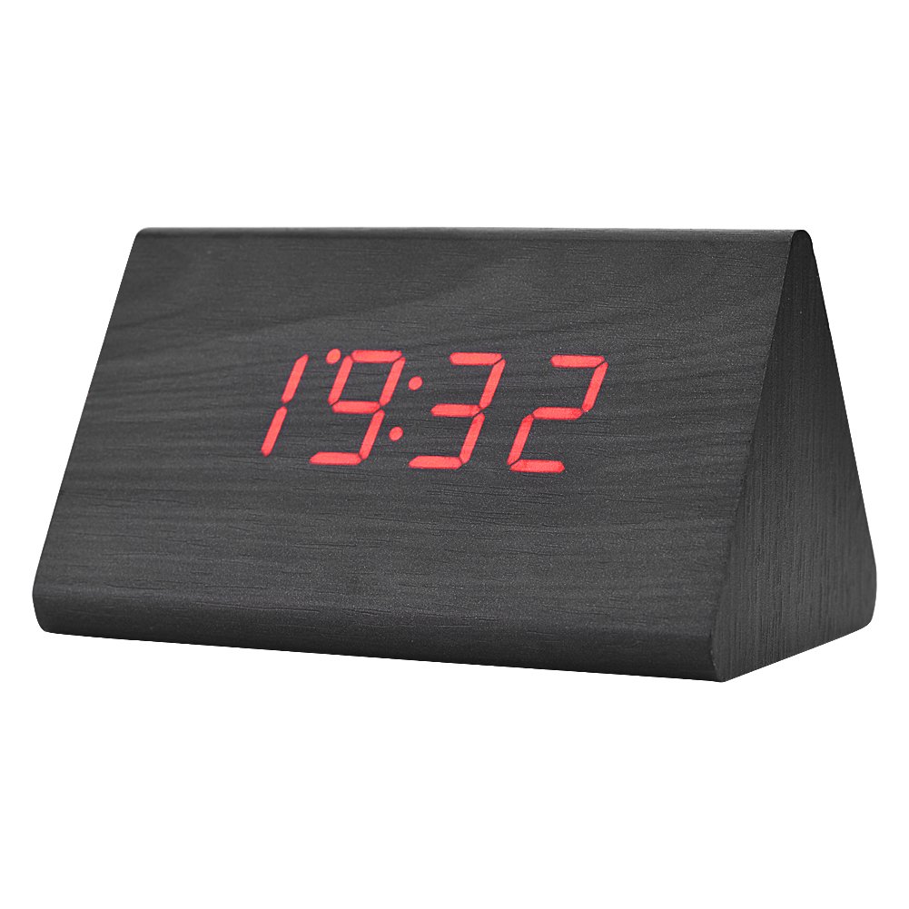 Best Digital Wooden Alarm Clock with LED Display & Voice Control - Modern Electronic Clock for Bedroom, Office, and Travel (Black)