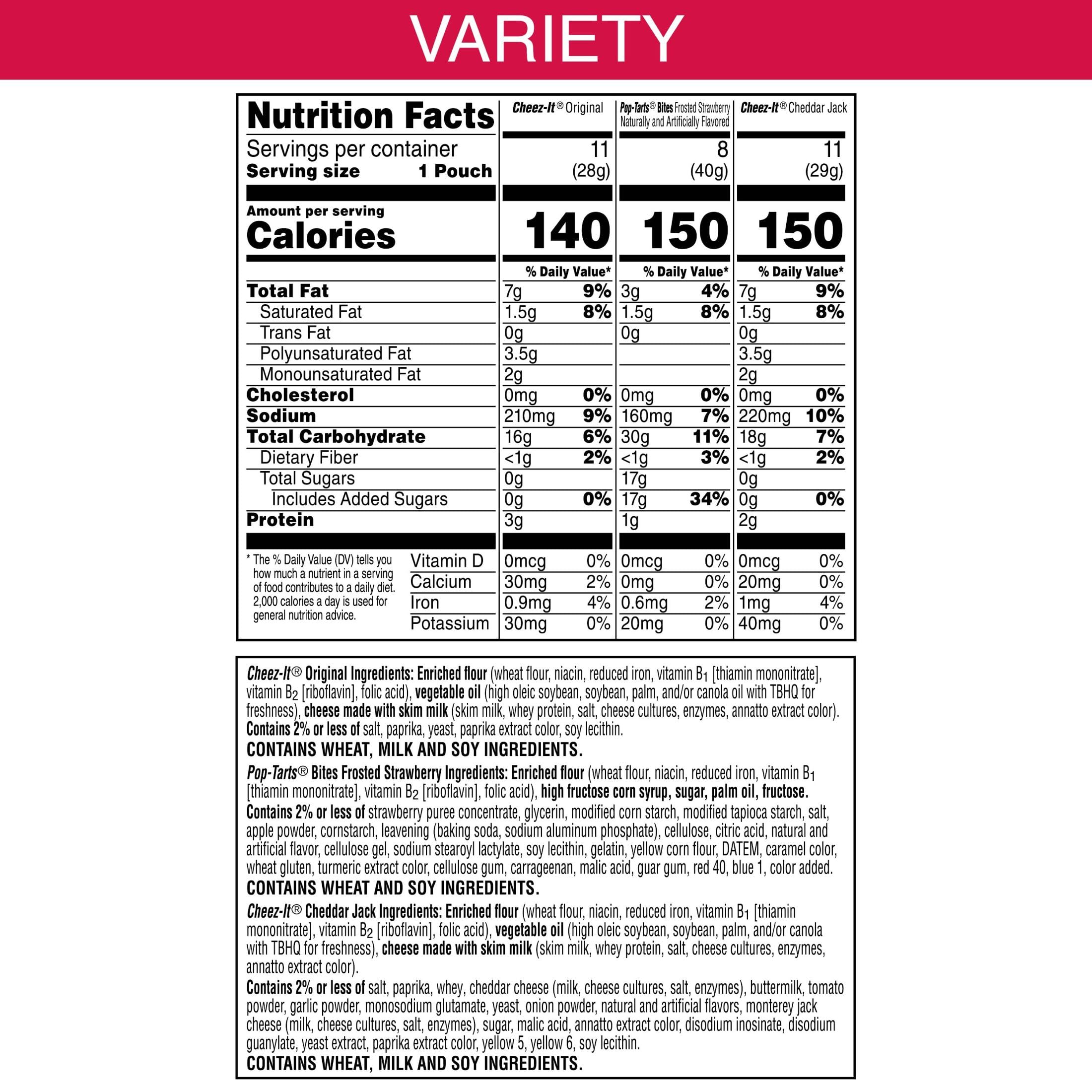 Kellogg's Cheez-It & Pop-Tarts Snack Variety Pack - 30 Count, 33.42oz Box - On-The-Go Breakfast & Anytime Snacks for School, Office, Travel & Road Trips