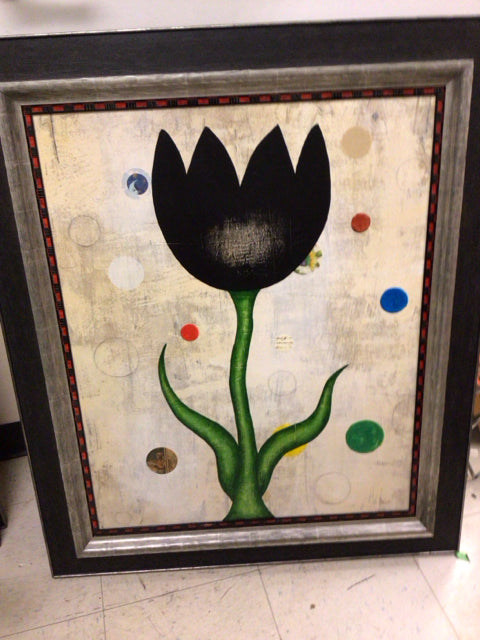 Black Tulip Framed Wall Art - Elegant Floral Canvas Painting for Home & Office Decor - Perfect for Living Room, Bedroom, and Office Spaces