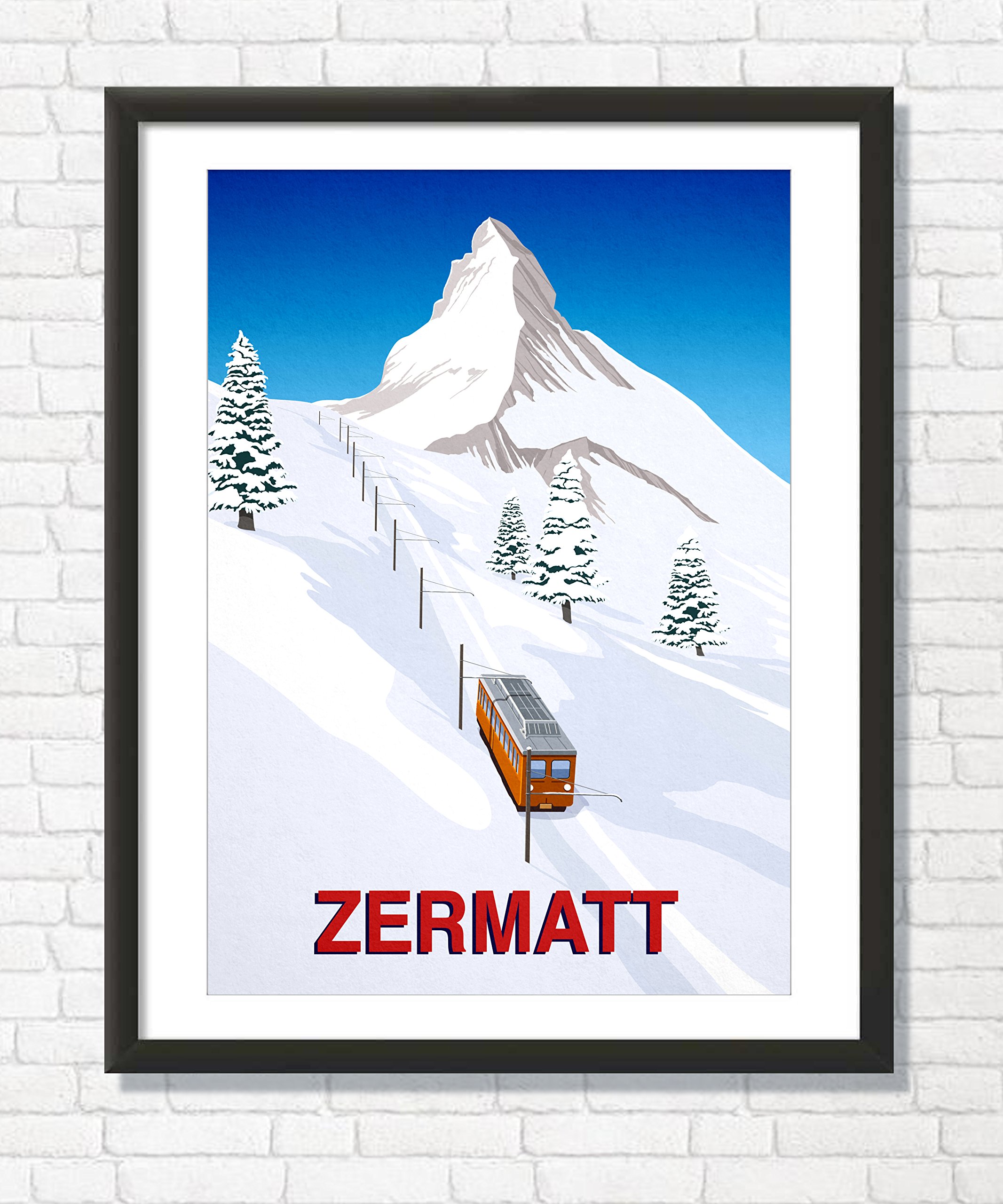 Zermatt Ski Resort Switzerland Train Wall Art Poster - 42cm x 54.9cm Ski Decor for Home, Office & Cabin - Perfect for Ski Enthusiasts & Mountain Lovers