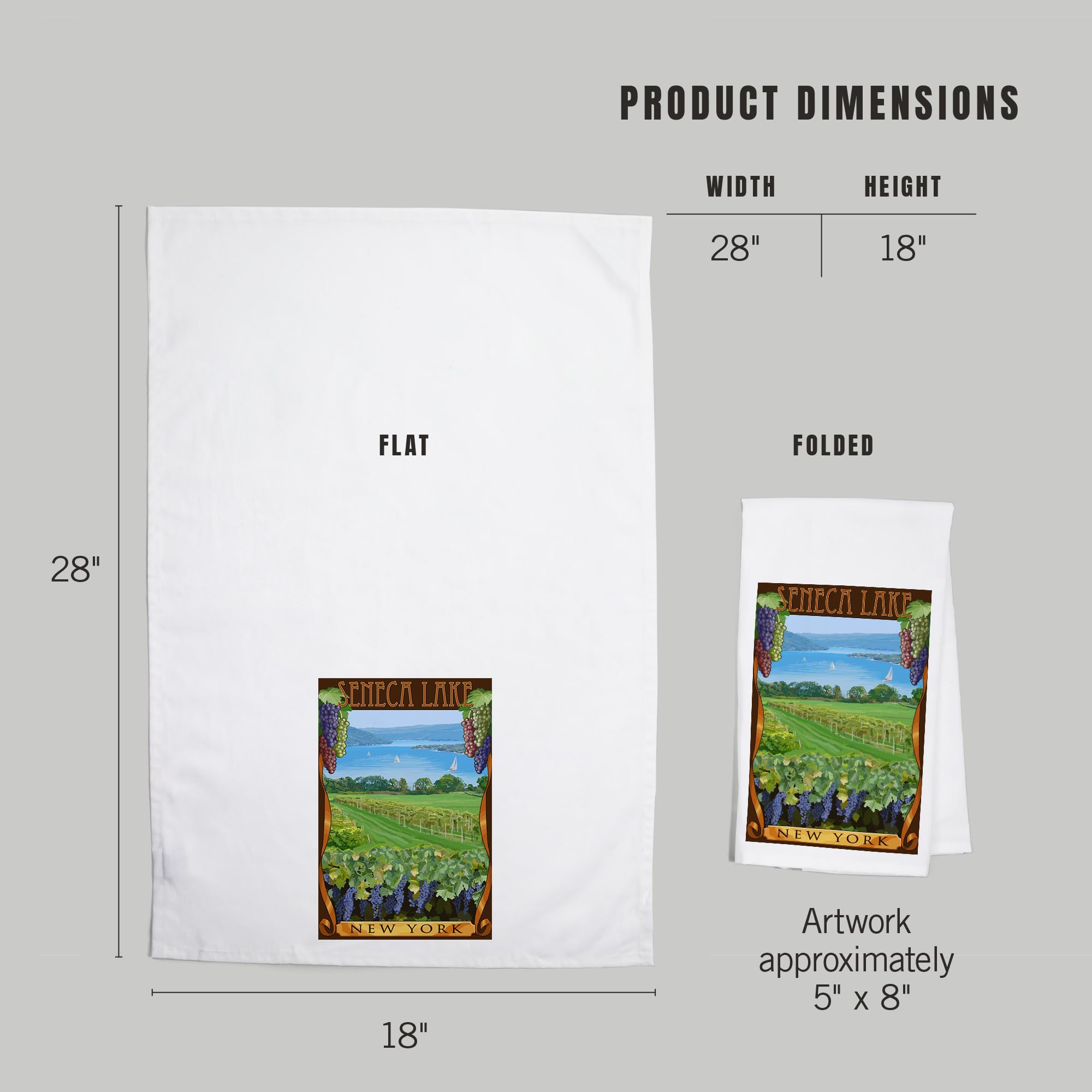 Seneca Lake New York Vineyard Scene 100% Cotton Tea Towel - Decorative Hand Towel for Kitchen & Home - Perfect for Wine Country Decor, Dish Drying & Farmhouse Style