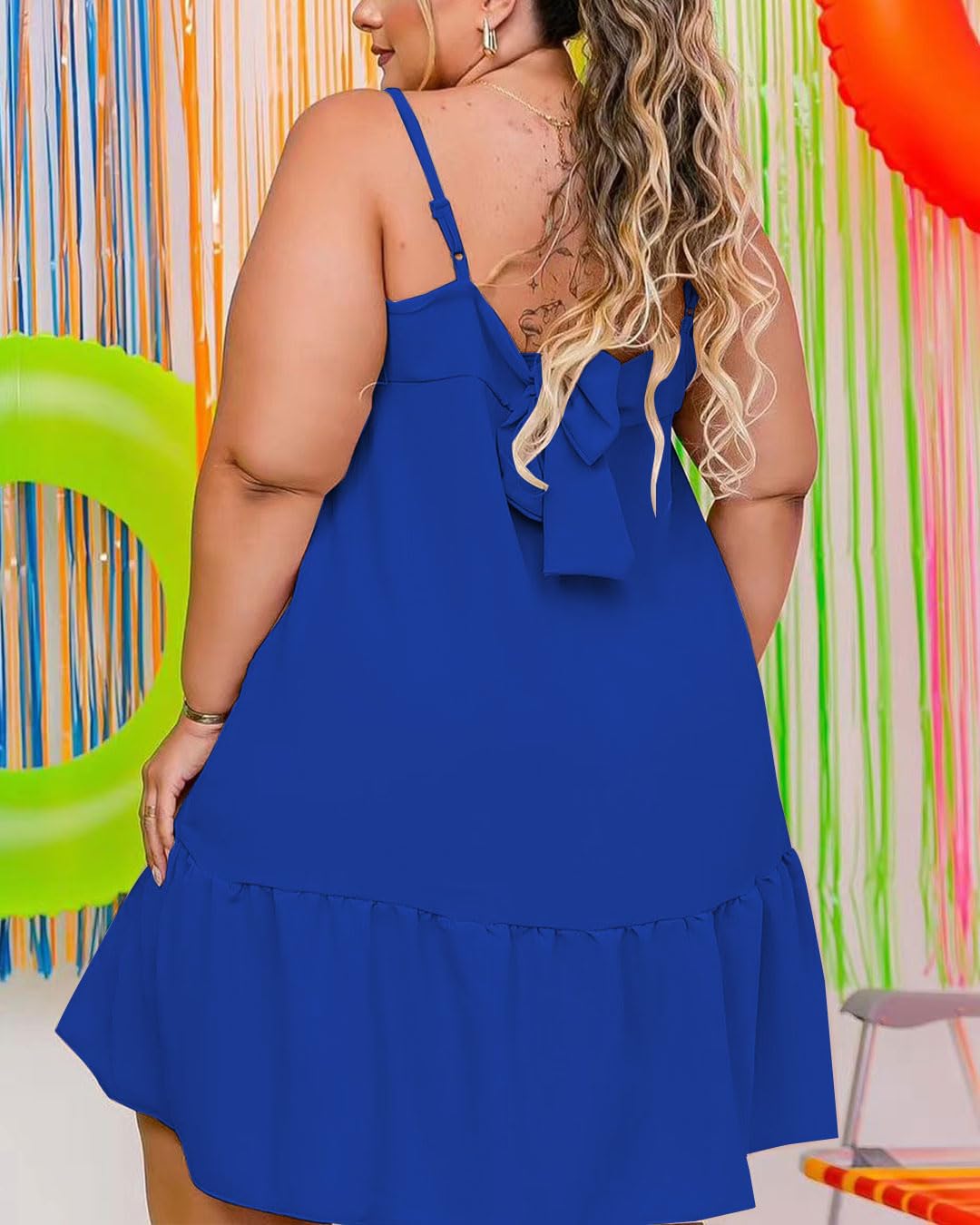 Plus Size Women's Summer Sleeveless Maxi Dress with Tie Shoulder & Ruffle Hem - Flowy Tiered Beach Dress for Vacation, Pool Party & Casual Outings