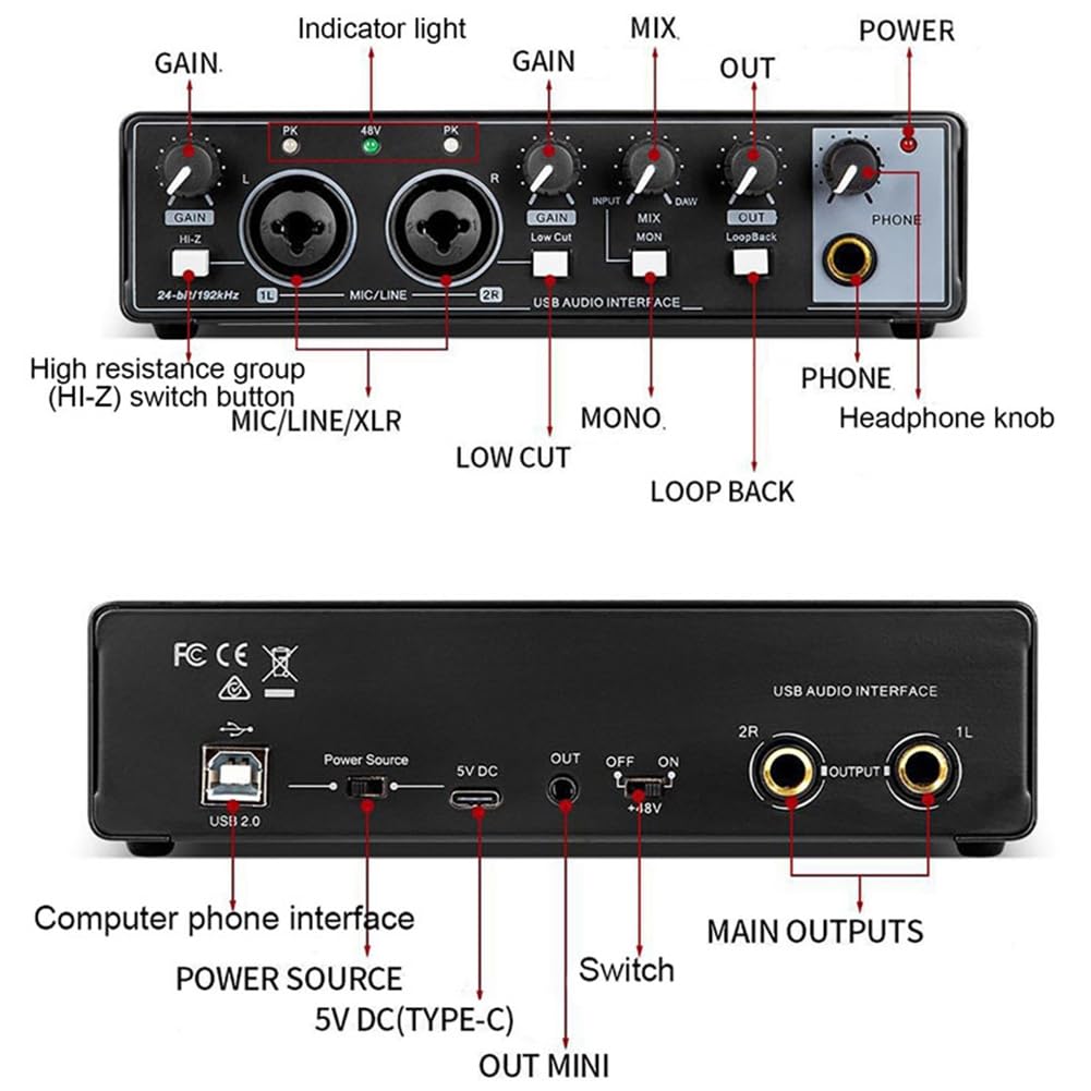 Professional USB Audio Interface Sound Card for Guitar Recording, Live Streaming & Studio - High-Quality Computer Audio Equipment for Musicians & Broadcasters - Perfect for Home Studios, Podcasting & Music Production