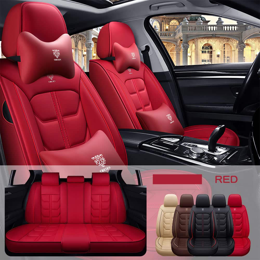 Premium PU Leather Waterproof Car Seat Covers for Subaru Outback 2020-2023 - Luxury Full Set Interior Accessories (Red) | Perfect for Road Trips, Daily Commutes & Protecting Your Vehicle Seats
