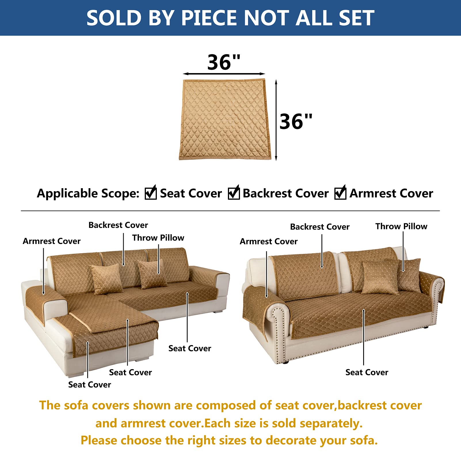 Eismodra 3-Piece Sectional Couch Cover - Anti-Slip Sofa Slipcover for Dogs, Cats & Kids - Fits 3-Cushion Loveseat, Recliner & L-Shaped Couches (36