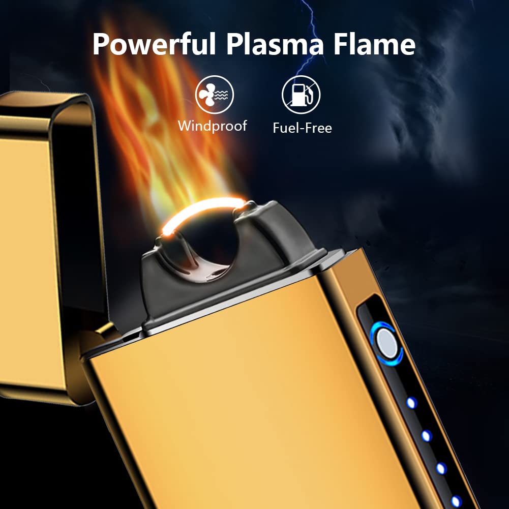 SKRFIRE Electric Candle Lighter - USB Rechargeable Plasma Arc Lighter with Gold Finish for Candles, BBQ, Fireworks | Perfect for Home Decor, Camping & Outdoor Parties