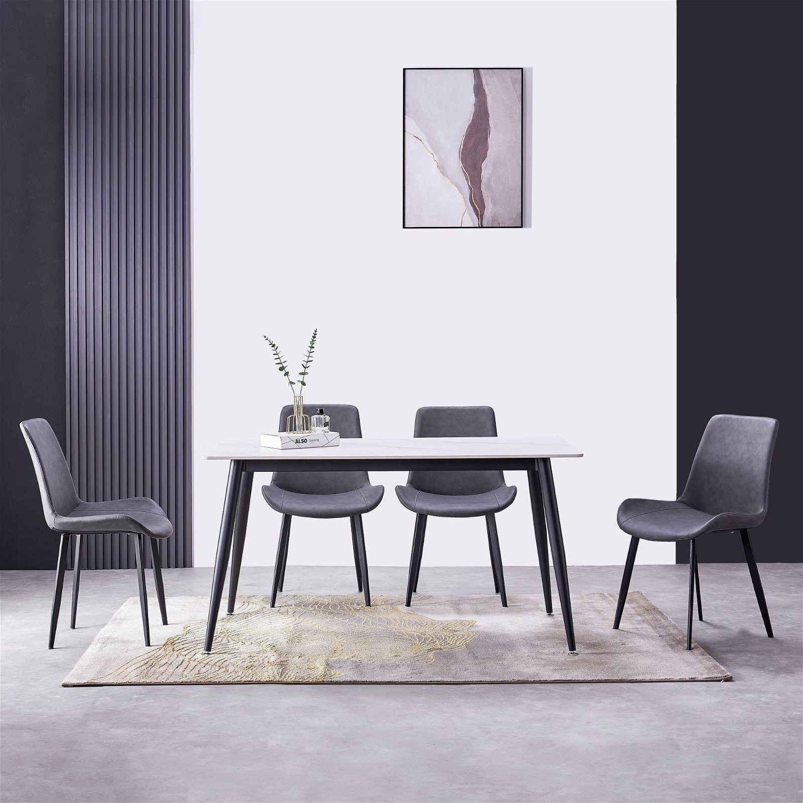 Criterionâ¢ White Sintered Stone Dining Table with Sturdy Metal Legs - Modern Kitchen & Dining Room Furniture for Family Gatherings