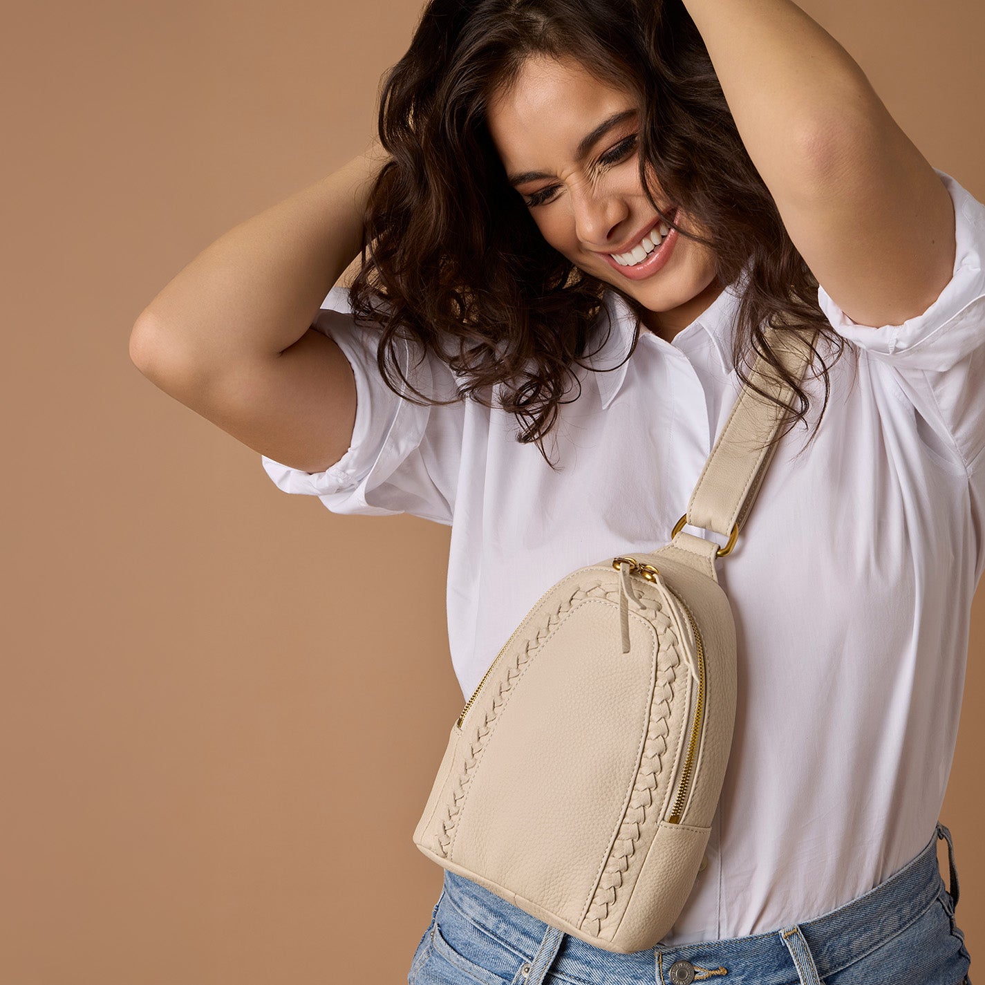 Premium Pebbled Leather Fern Sling Bag in Birch - Stylish Crossbody Purse for Women, Perfect for Everyday Use, Travel, and Casual Outings