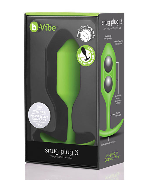 B Vibe Snug Plug 3 - Weighted Silicone Anal Plug for Men & Women - Comfortable & Discreet - Lime Green - Perfect for Beginners & Advanced Users - Enhance Intimacy & Solo Play