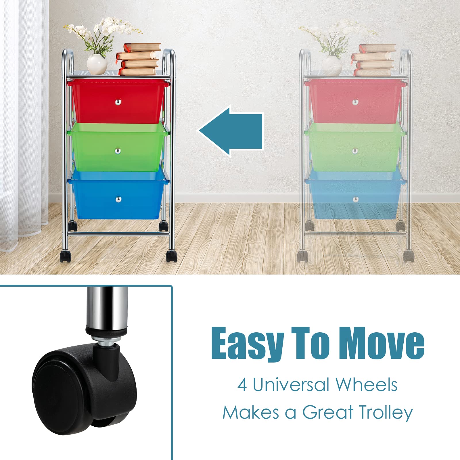GOFLAME 3-Drawer Rolling Storage Cart with Mesh Top, Handle & Lockable Wheels - Mobile Organizer for Home, Office, Kitchen, Bathroom & Dorm Room - Perfect for Office Supplies, Beauty Products & Craft Storage
