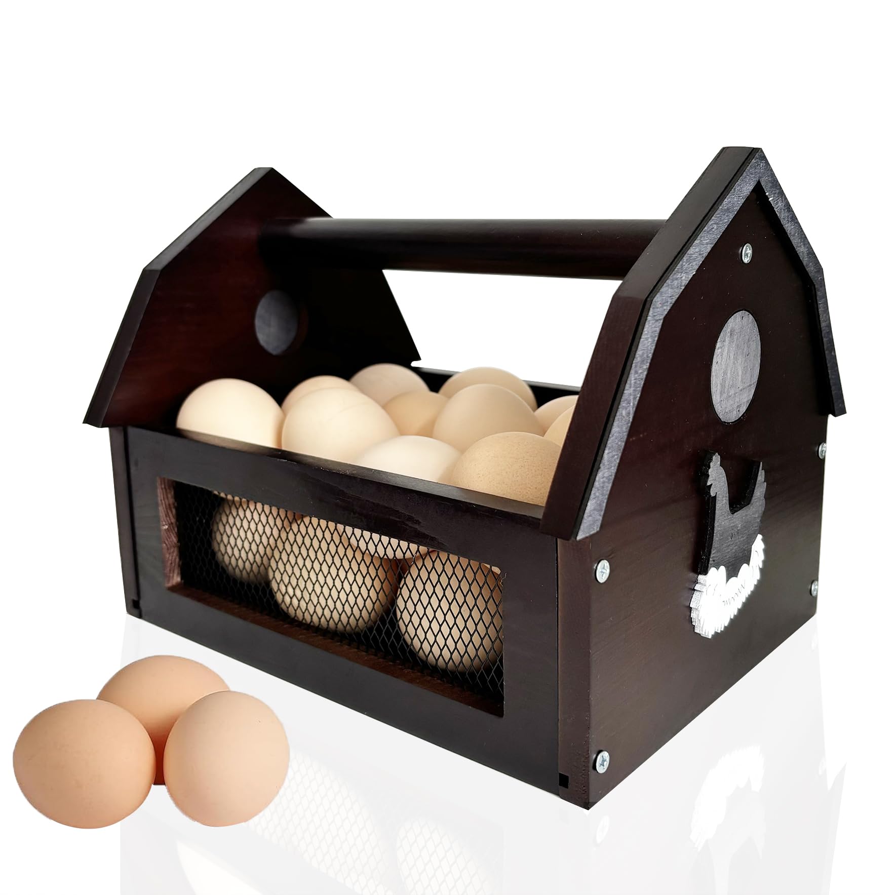 Farmhouse Wooden Chicken Egg Basket - Handmade Egg Collecting Basket for Fresh Eggs, Kitchen Countertop Organizer & Farmhouse Decor - Perfect for Farmhouse Kitchens, Chicken Coops & Countryside Homes