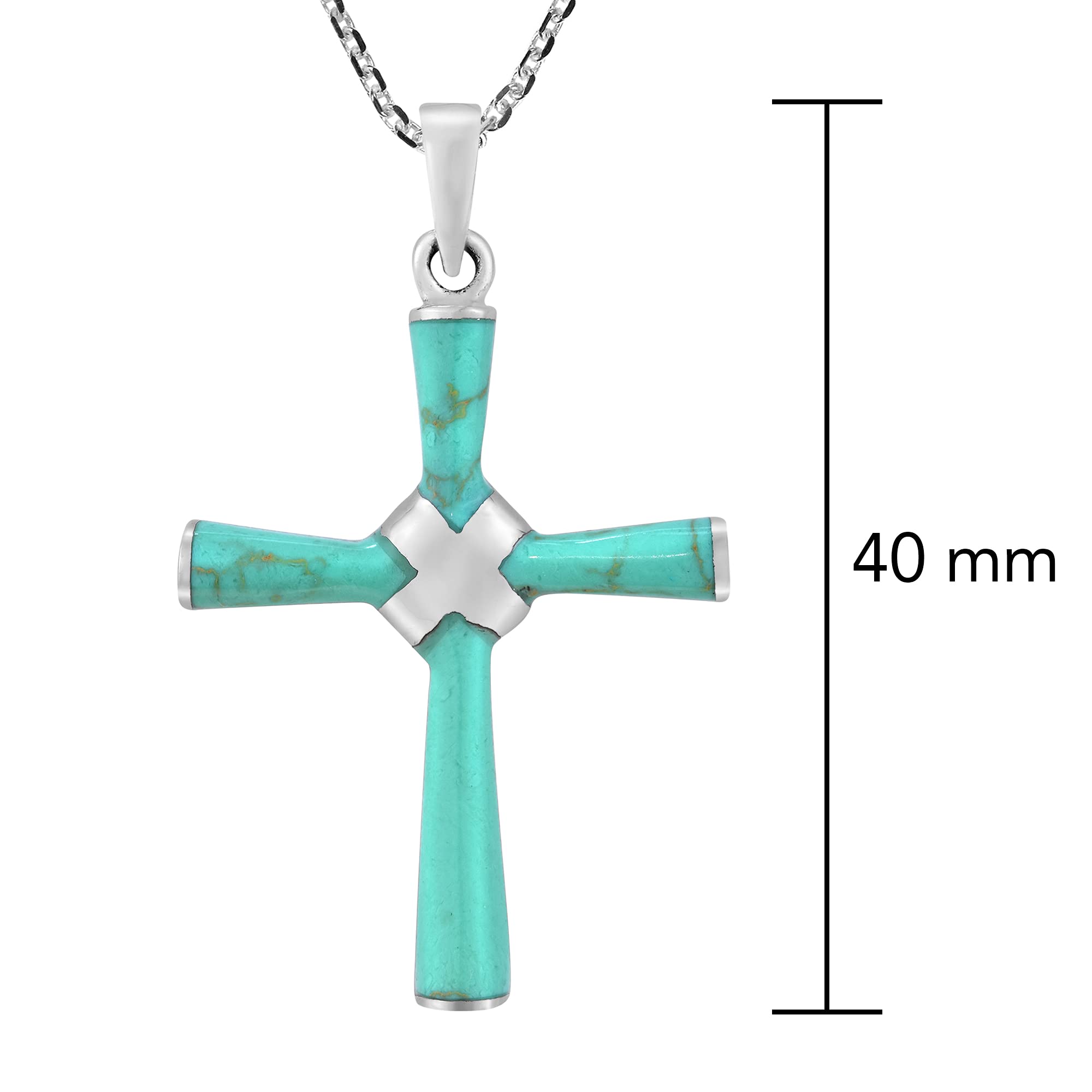 Green Cross Necklace for Women - .925 Sterling Silver with Turquoise & Pearl | 18
