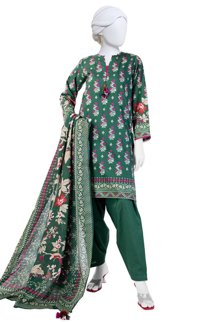Premium Cambric Green Unstitched Suit Fabric by J. Junaid Jamshed - Perfect for Custom Tailoring, Festive Wear & Special Occasions