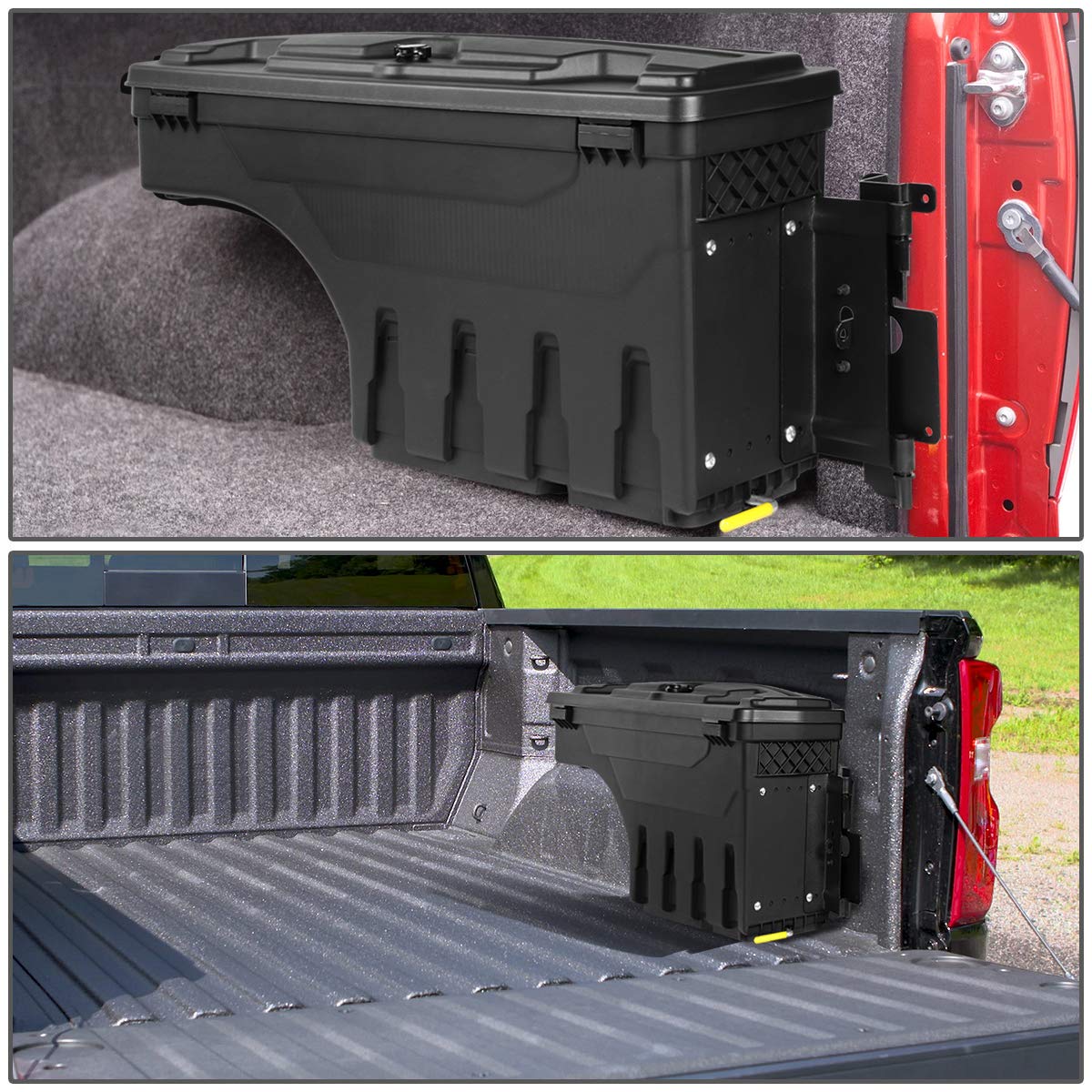 DNA Motoring ZTL-Y-0124 Right Side Truck Bed Wheel Well Tool Box Storage Case - Heavy Duty Black Toolbox for Pickup Trucks | Perfect for Organizing Tools, Equipment & Off-Road Gear