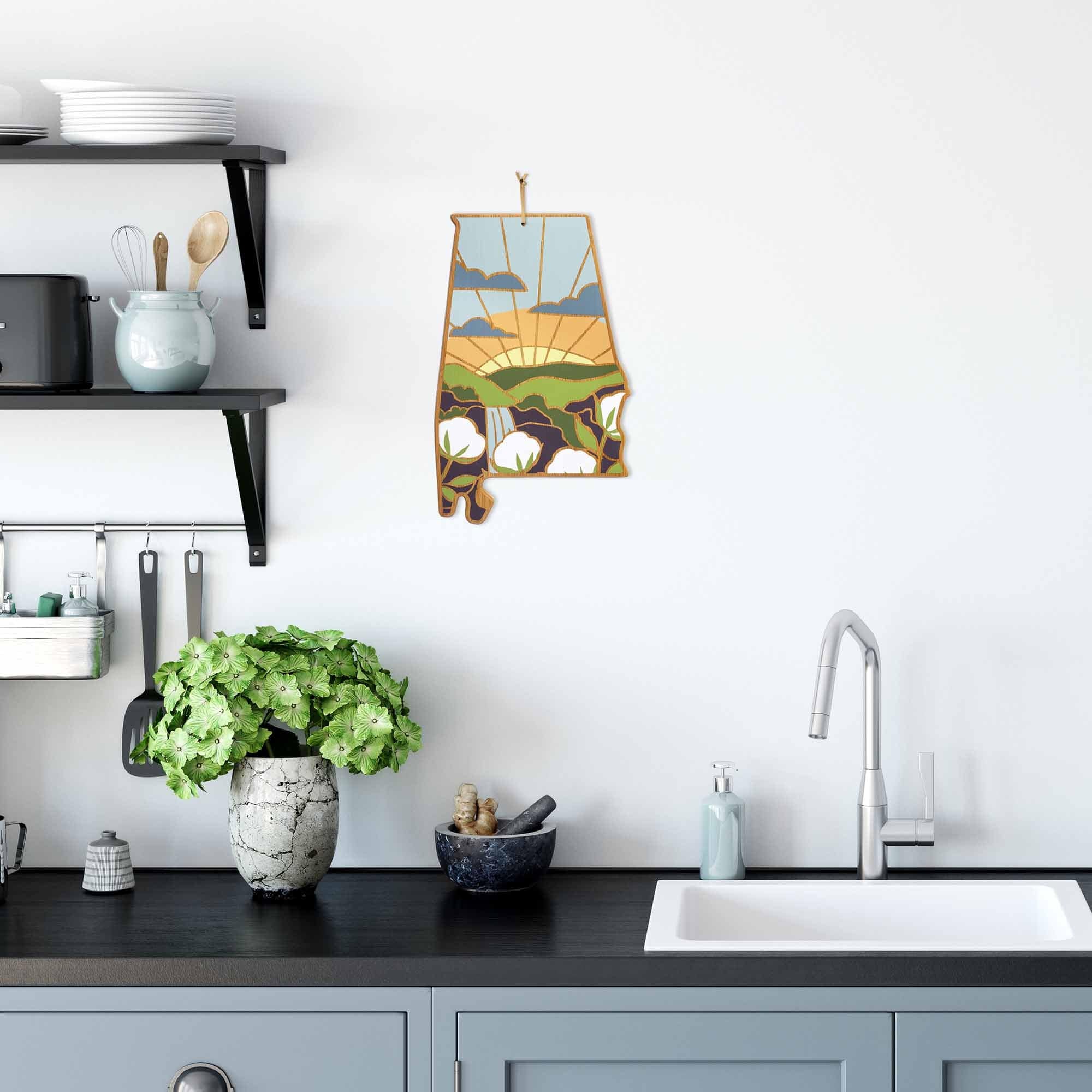 Handcrafted Alabama-Themed Wooden Cutting Board with Summer Stokes Artwork – Perfect for Kitchen Decor, Gift Giving & Southern Home Style