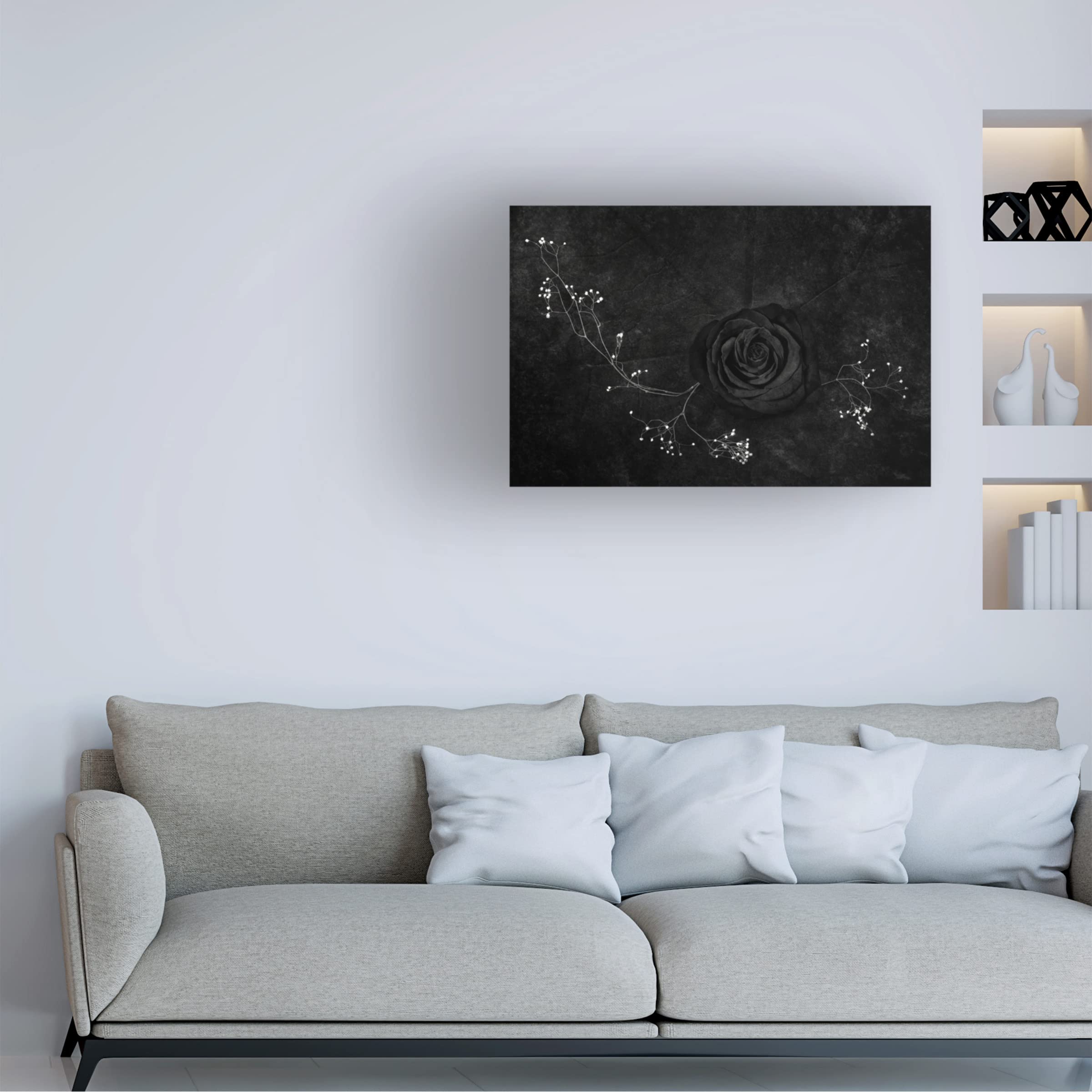 Stephen Clough 'Rose Noire' Canvas Wall Art Print - Black Rose Floral Painting for Living Room, Bedroom & Office Decor