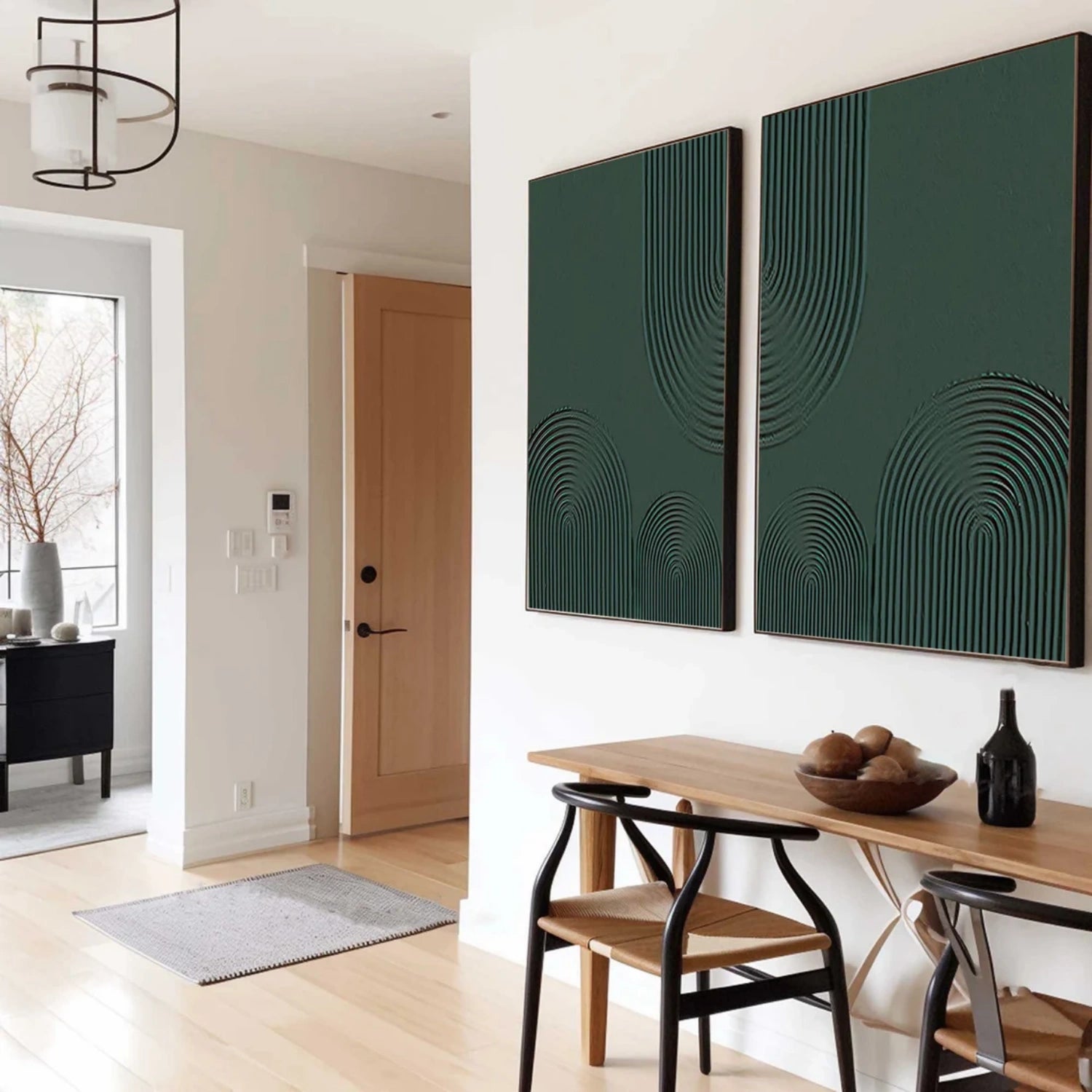 Green Abstract Wall Art Set of 2 Canvas Prints - Modern Home Decor for Living Room, Bedroom & Office | #BG093
