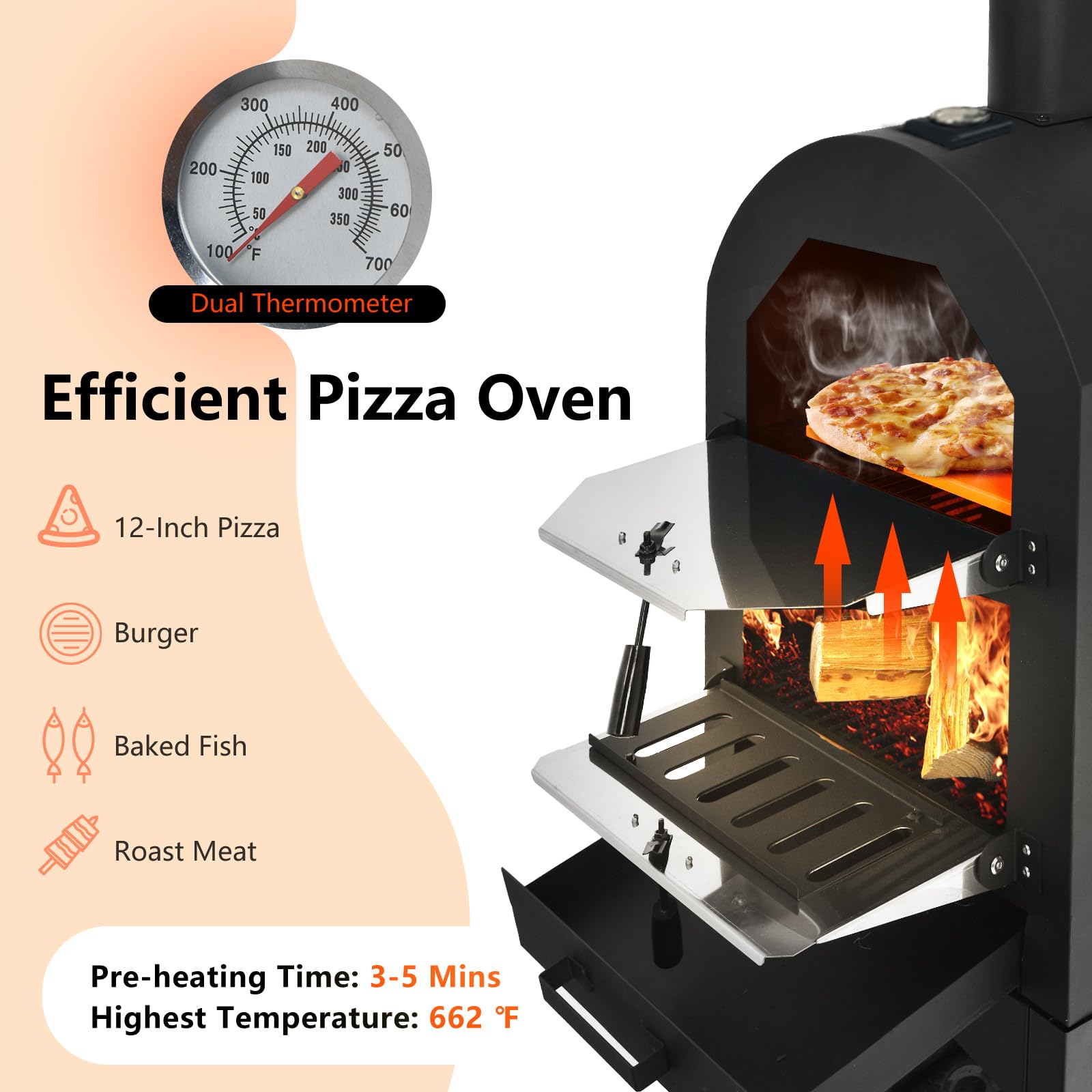 COSTWAY 70813-CYOP Wood Fired Outdoor Pizza Oven with Peel, Stone & Waterproof Cover - Portable Backyard, Patio, Camping Grill for Authentic Italian Pizza & BBQ Cooking