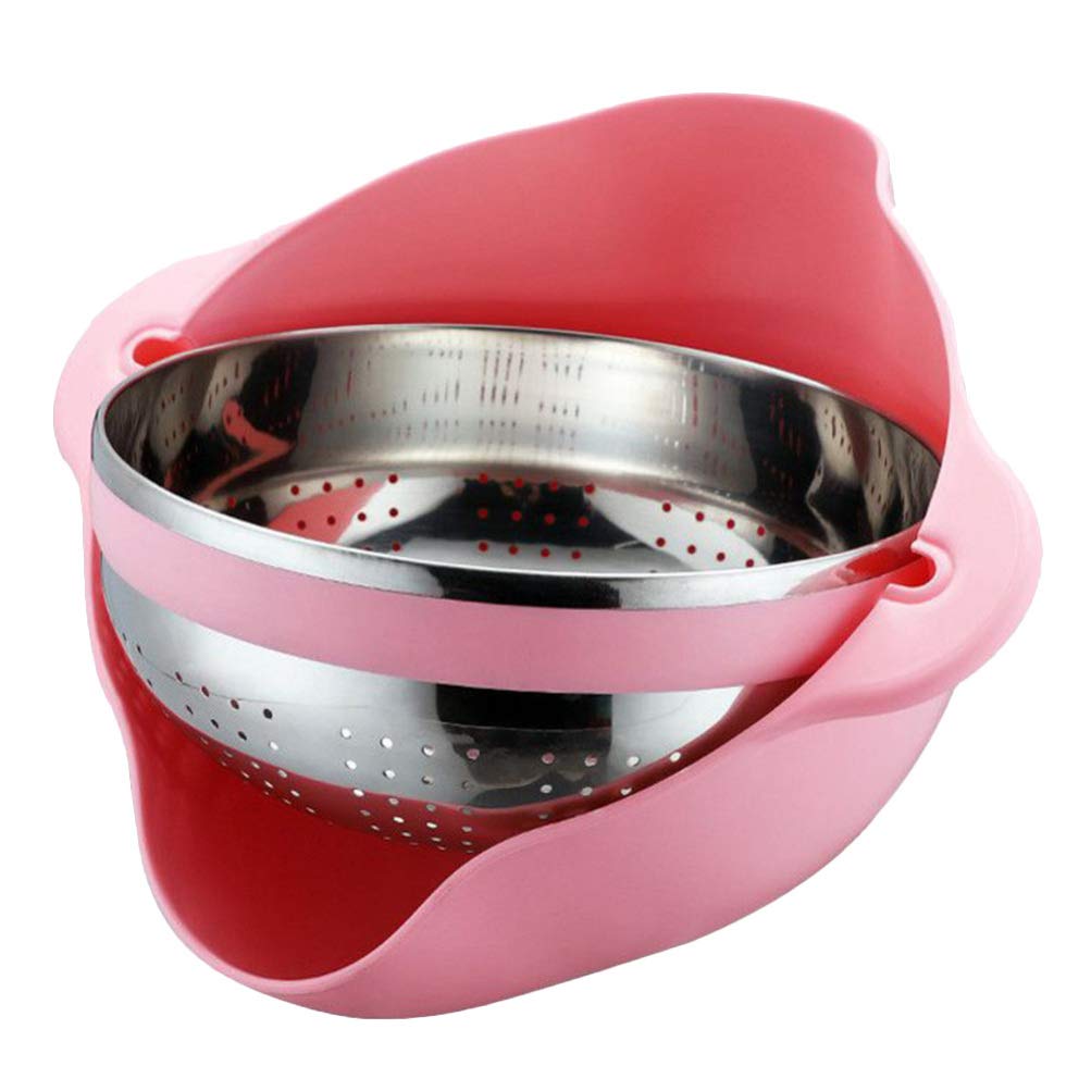 Premium Stainless Steel & Plastic Rice Washing Colander - Kitchen Strainer Bowl for Draining Rice, Fruits & Vegetables | Ideal for Cooking, Meal Prep & Healthy Eating
