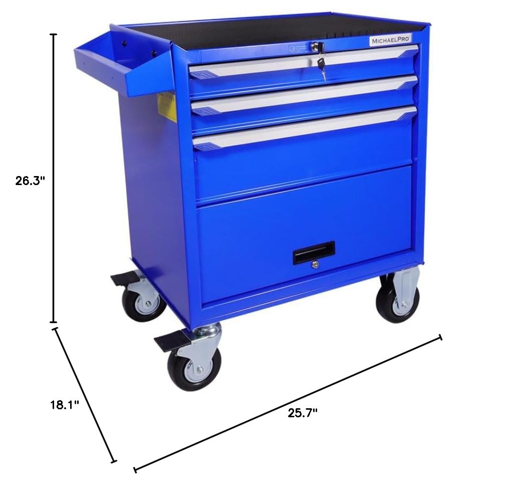 MichaelPro 3+1 Drawer Heavy Duty Rolling Tool Chest with Full Extension Drawers & Interlock System - MP009083 | Garage Storage, Workshop Organization, Professional Tool Cabinet for Mechanics & DIY Enthusiasts