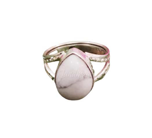 Sterling Silver White Howlite Ring - Bohemian Turquoise Howlite Promise Ring for Women, Buffalo & Teardrop Vintage Style Bridesmaid Gift, Healing Crystal Jewelry for Spiritual Wellness & Boho Fashion
