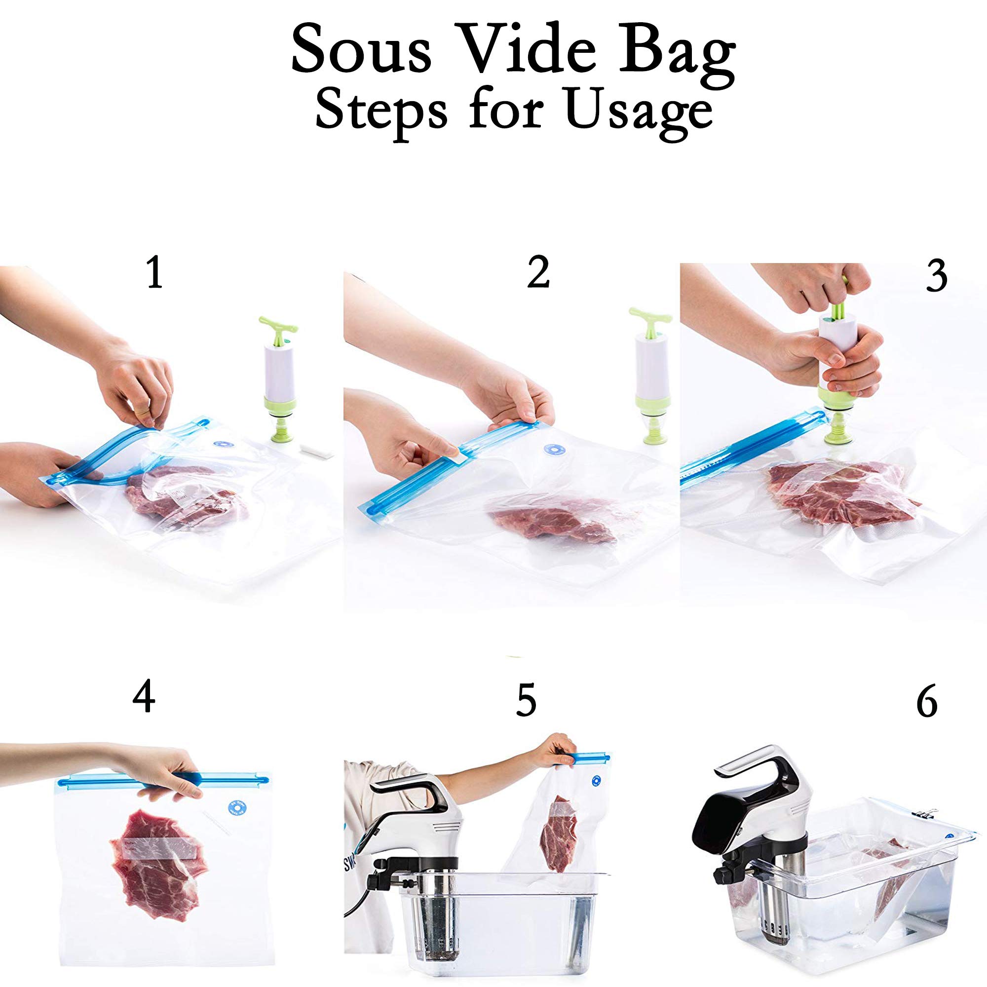 DiLan 10 Pack Reusable BPA Free Vacuum Sealer Bags for Sous Vide & Food Storage - Includes 2 Sealing Clips | Airtight Kitchen Organization & Meal Prep Solution | Perfect for Freezing, Marinating & Preserving Freshness