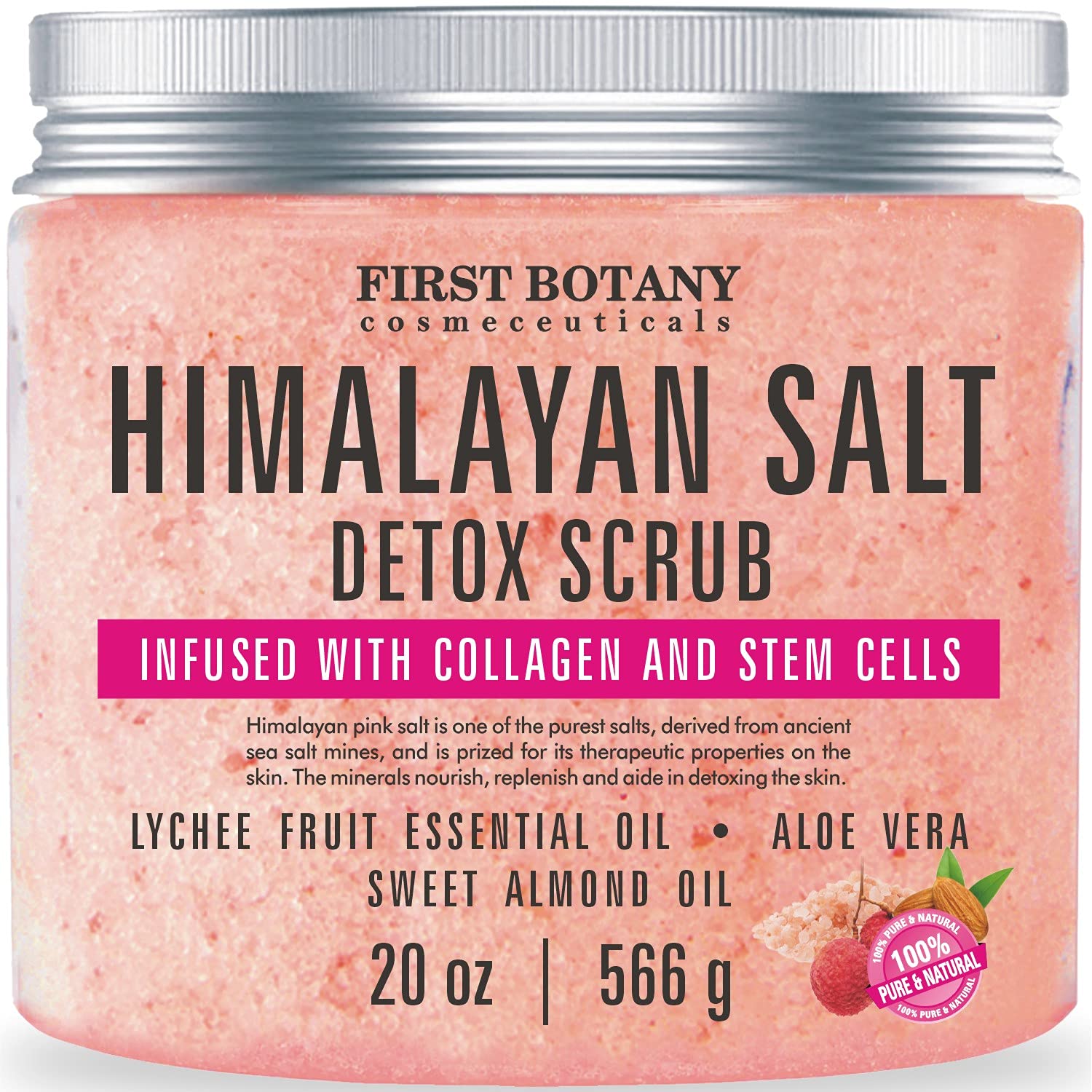 First Botany Himalayan Salt Body Scrub with Collagen & Stem Cells - Natural Exfoliating Body & Face Souffle for Smooth Skin (20 oz) - Perfect for Spa Day, Self Care & Gift Giving
