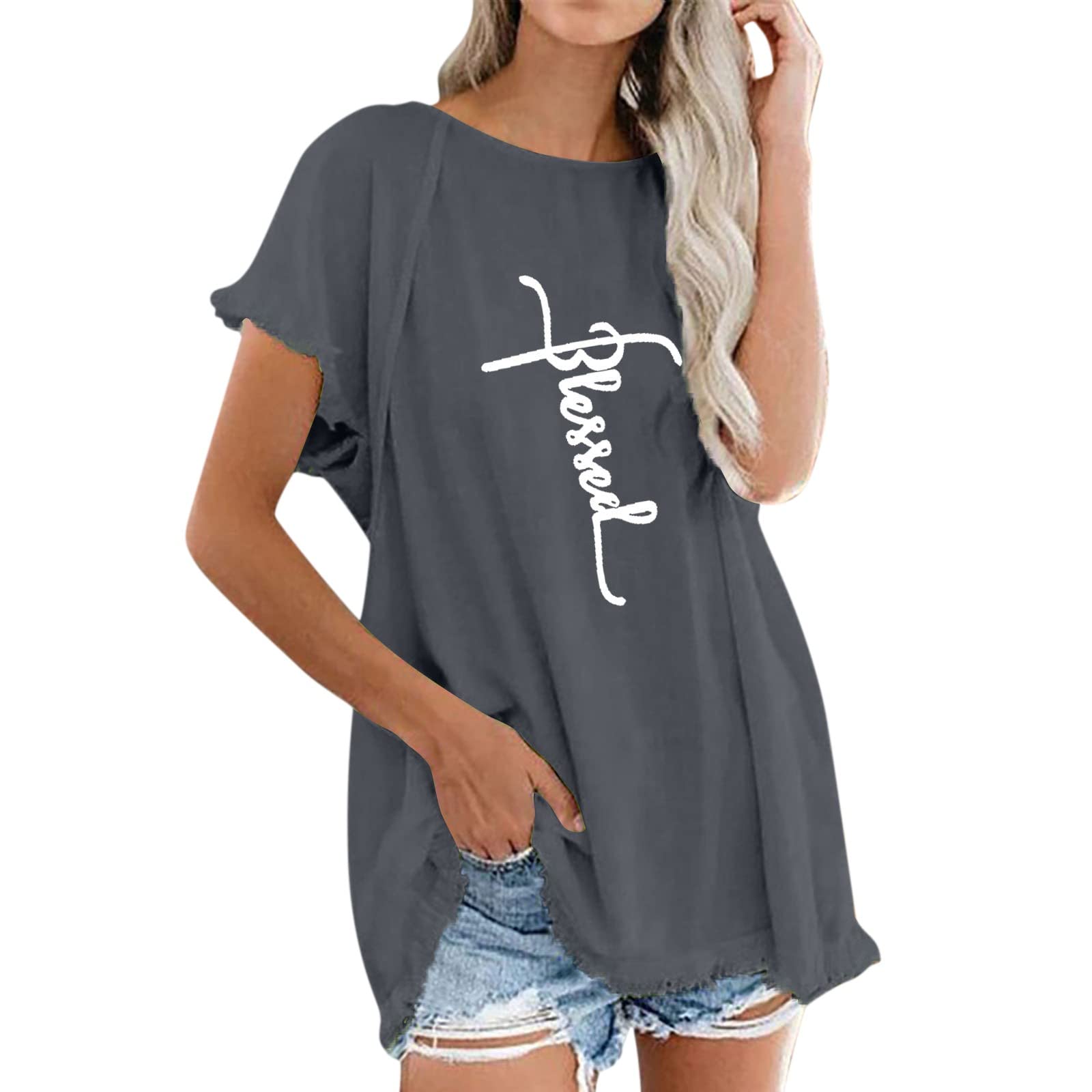 Stylish Women's Summer Tops - Trendy Casual Short Sleeve Blouse with Tassel O-Neck & Dandelion Print in Breathable Cotton Linen | Perfect for Beach Outings, Weekend Brunch & Summer Vacations