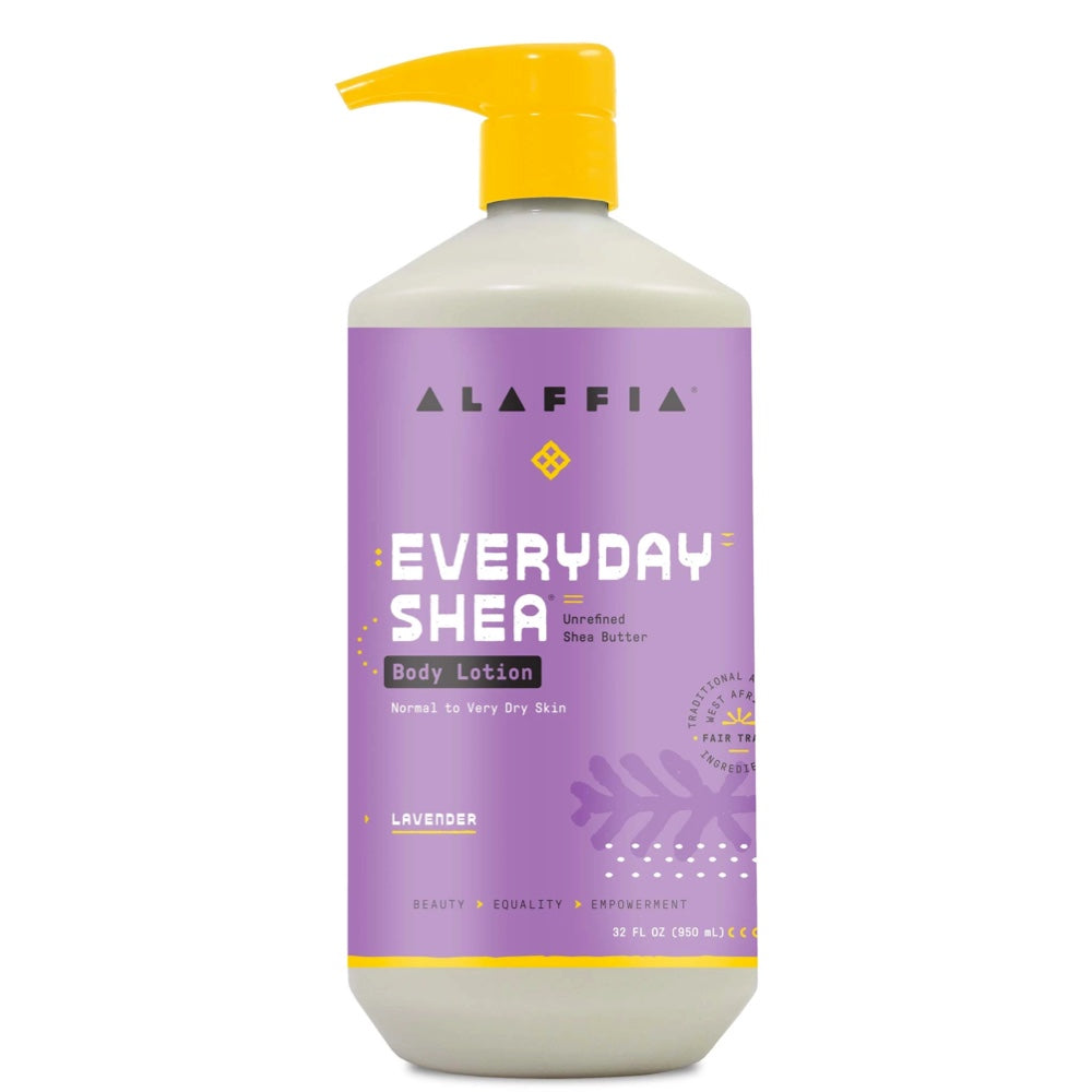 Organic Lavender Shea Body Lotion by ALAFFIA - 33.5oz (950ml) for Dry Skin Care & Daily Moisturizing - Perfect for Spa Days & Relaxation at Home