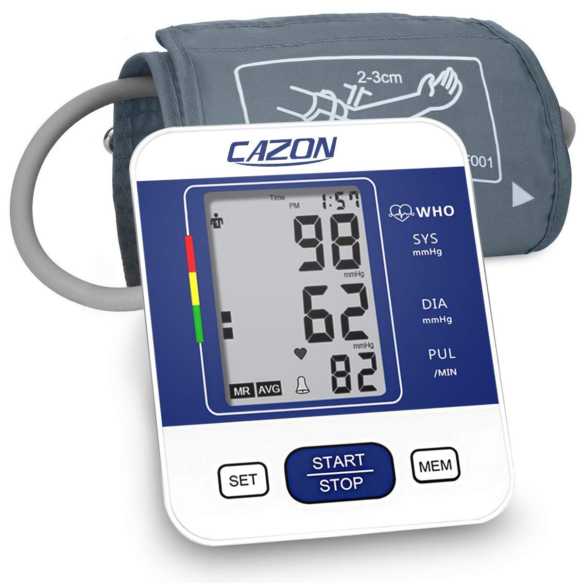 CAZON Large Cuff Blood Pressure Monitor for Home Use - Upper Arm BP Machine with 22-40cm Cuff, LCD Display & Heart Rate Tracking - Ideal for Hypertension Management & Health Monitoring (Blue)