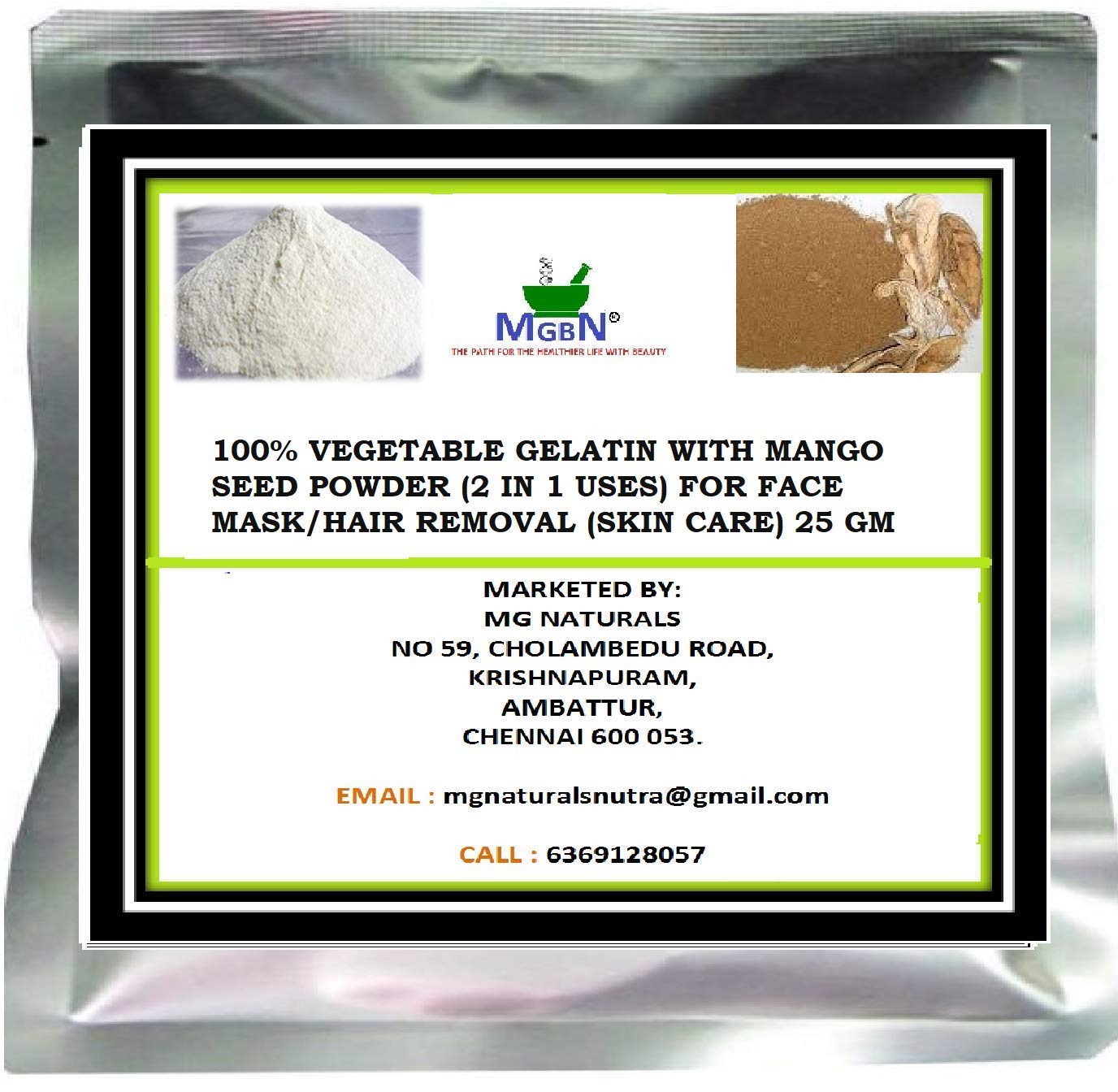 100% Natural Vegetable Gelatin with Mango Seed Powder - 2 in 1 Face Mask & Hair Removal Gel for Smooth Skin (25g) | Perfect for DIY Skincare & At-Home Spa Treatments