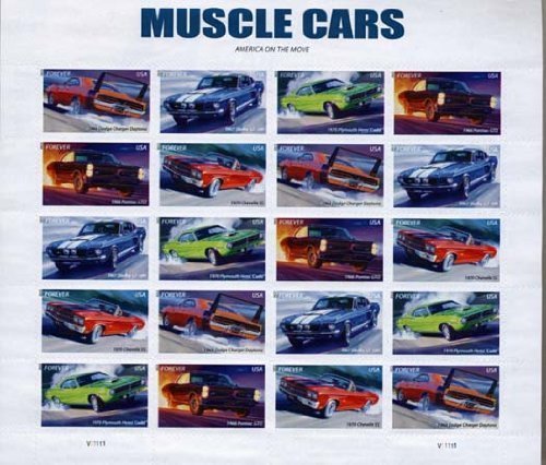 2013 USA Muscle Cars Forever Postage Stamps - Full Sheet of 20 (Scott 4743-47) | Collectible Stamps for Car Enthusiasts & Philatelists - Perfect for Stamp Collections, Gifts, and Framed Decor